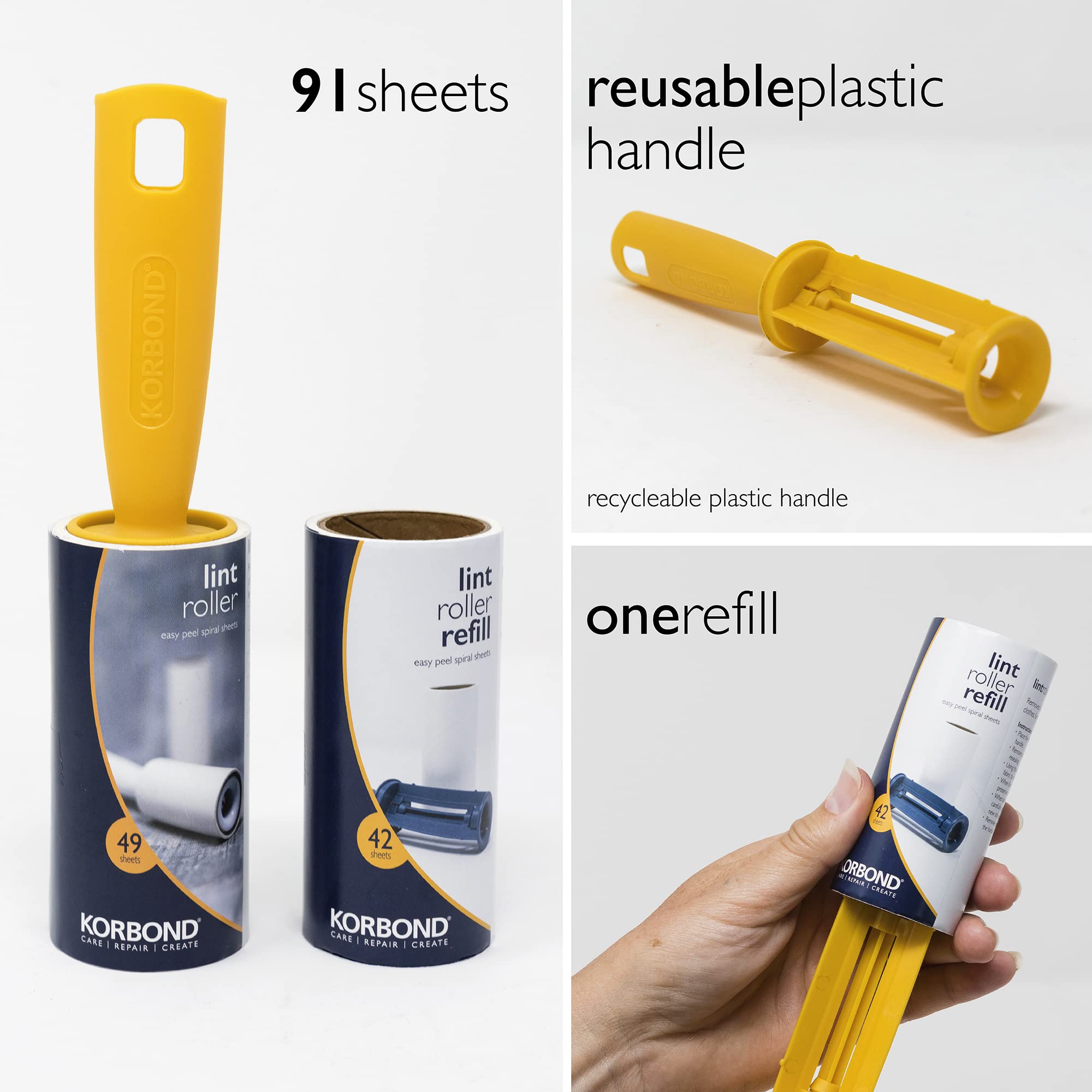 KORBOND Lint Roller & Refill Set – 91 Sheets | Pet Hair Remover | Chemical Free Cleaning 2