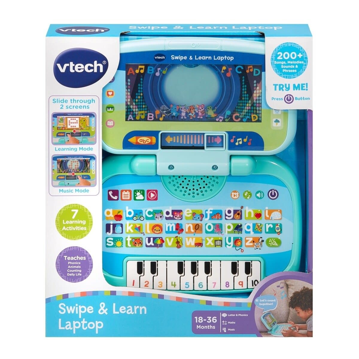 VTech Swipe & Learn Laptop - Phonics, Counting, Early Computer Skills | Ages 18-36 Months