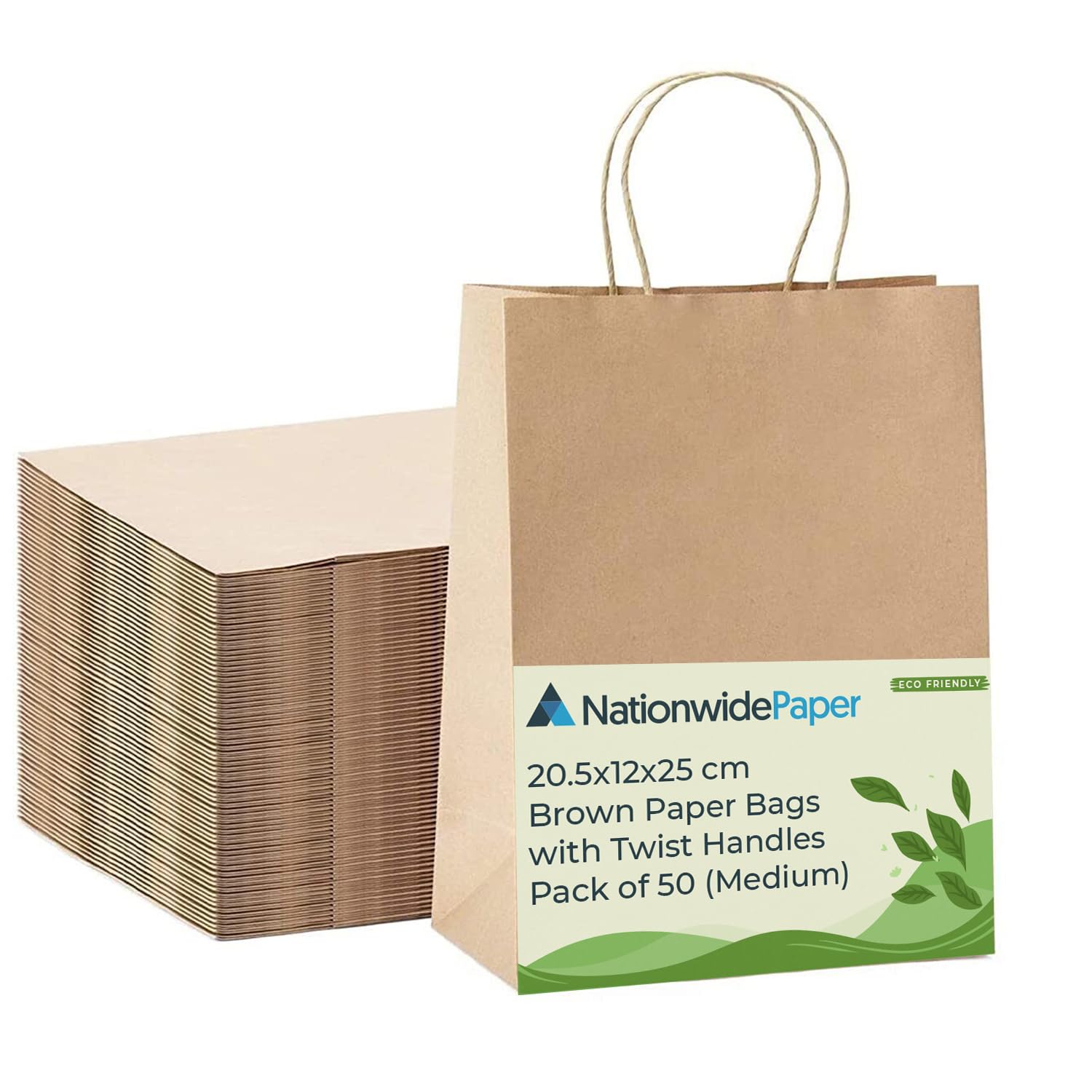 Nationwide Paper Medium Brown Kraft Paper Gift Bags with Handles - 50 Count | Eco-Friendly & DIY Ready 1
