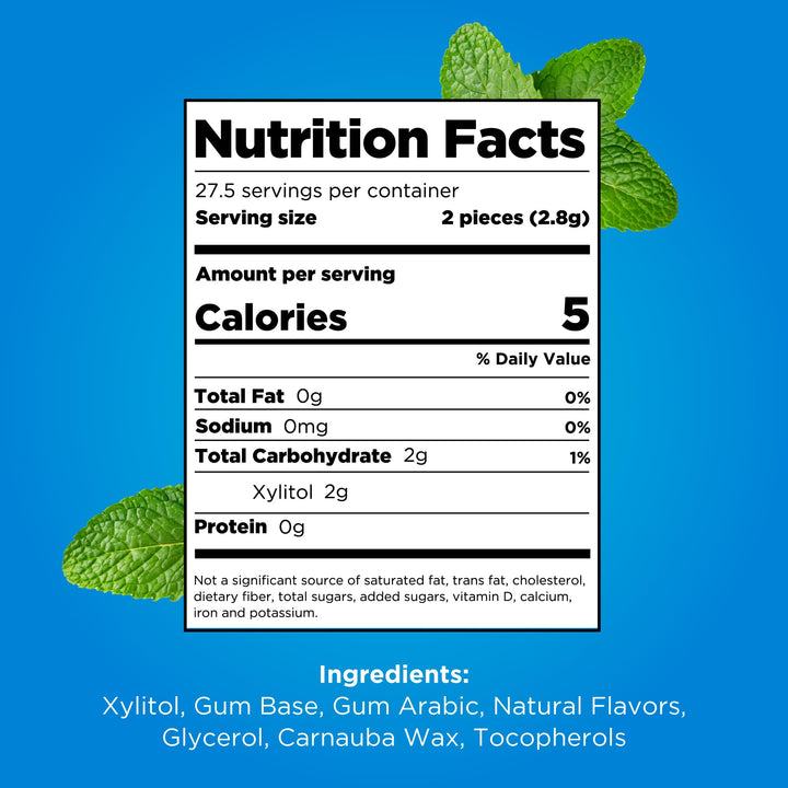 PUR - Natural Peppermint Sugar-Free Chewing Gum with Xylitol (55 Pieces, Pack of 3)