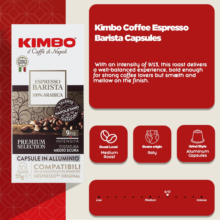 Kimbo Espresso Barista 100% Arabica Aluminium Capsules (30-Pack) | Medium Dark Roast, Nespresso Compatible