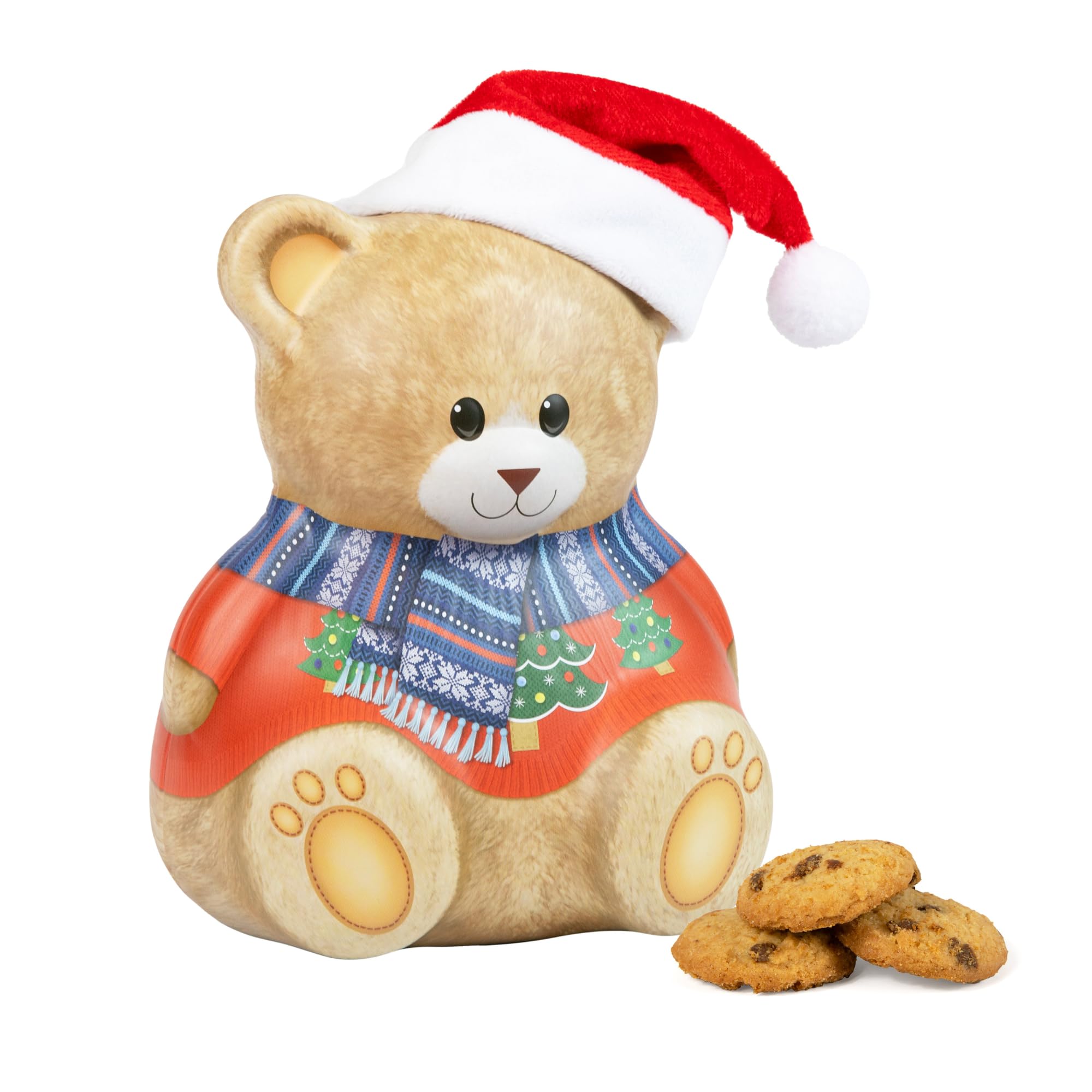 The Silver Crane Co. Christmas Bear Biscuit Tin - 200g Chocolate Chip Cookies | Vegetarian