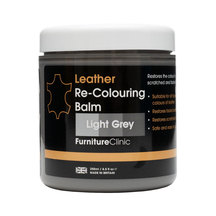 Furniture Clinic Leather Recolouring Balm - Light Grey for Faded & Scratched Sofas, Car Seats, Shoes, Clothing