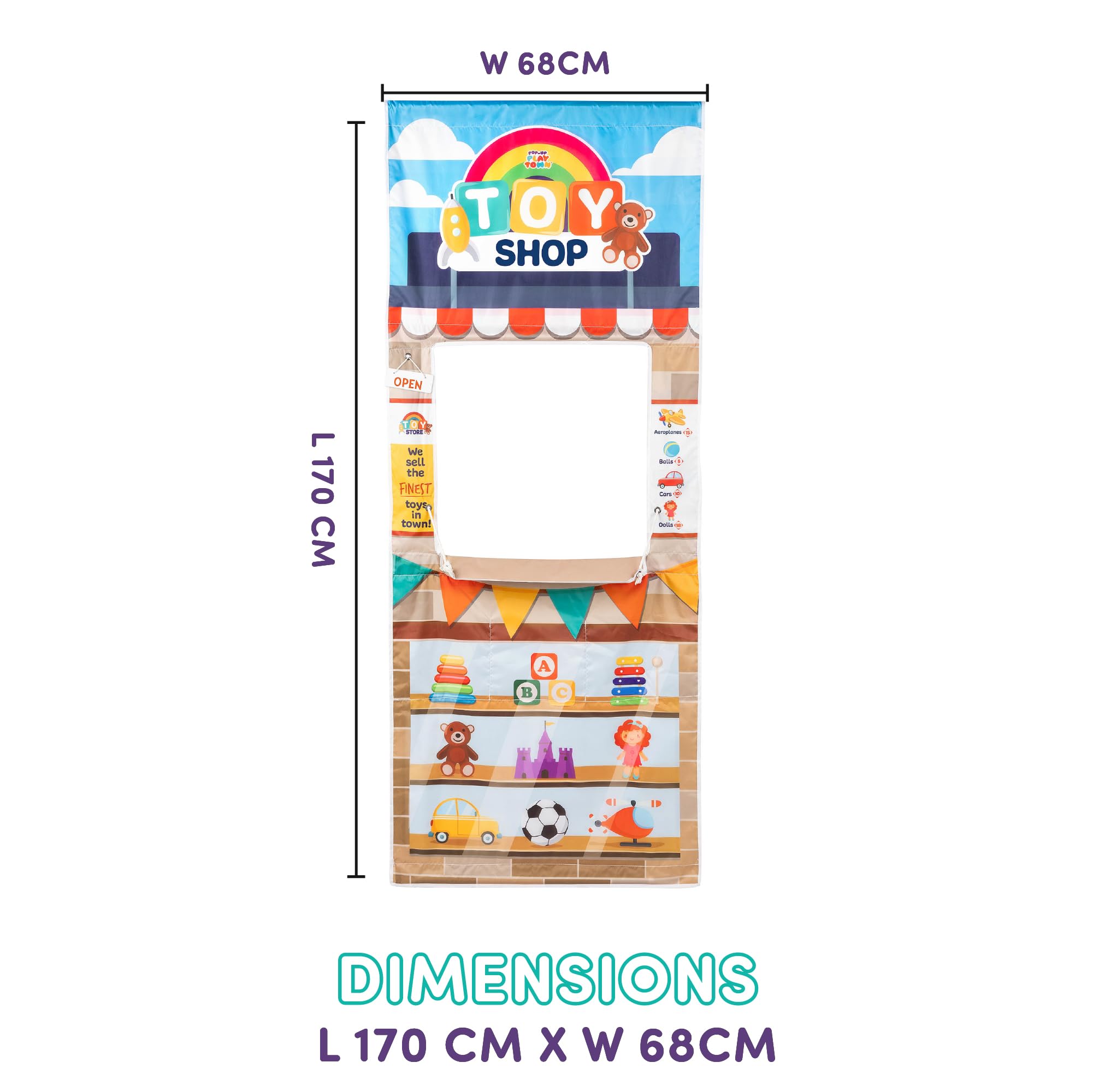 Playhouse Pop Up Play Town Hanging Doorway Toy Shop with Curtain 3