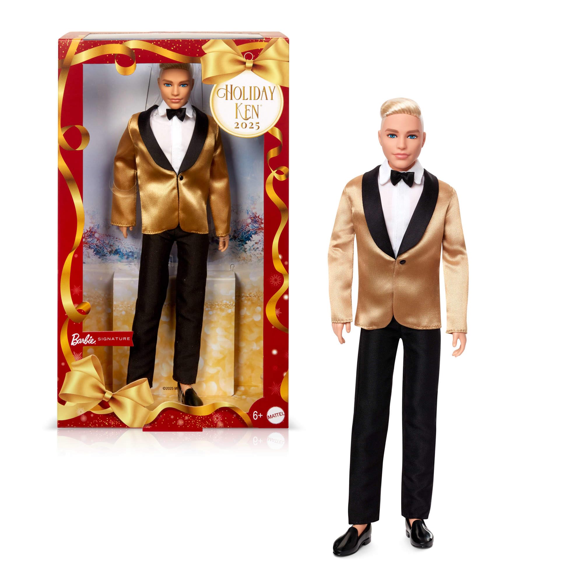 Barbie Signature 2025 Holiday Blonde Ken Collectible Fashion Doll - Golden Satin Suit & Platinum Hair