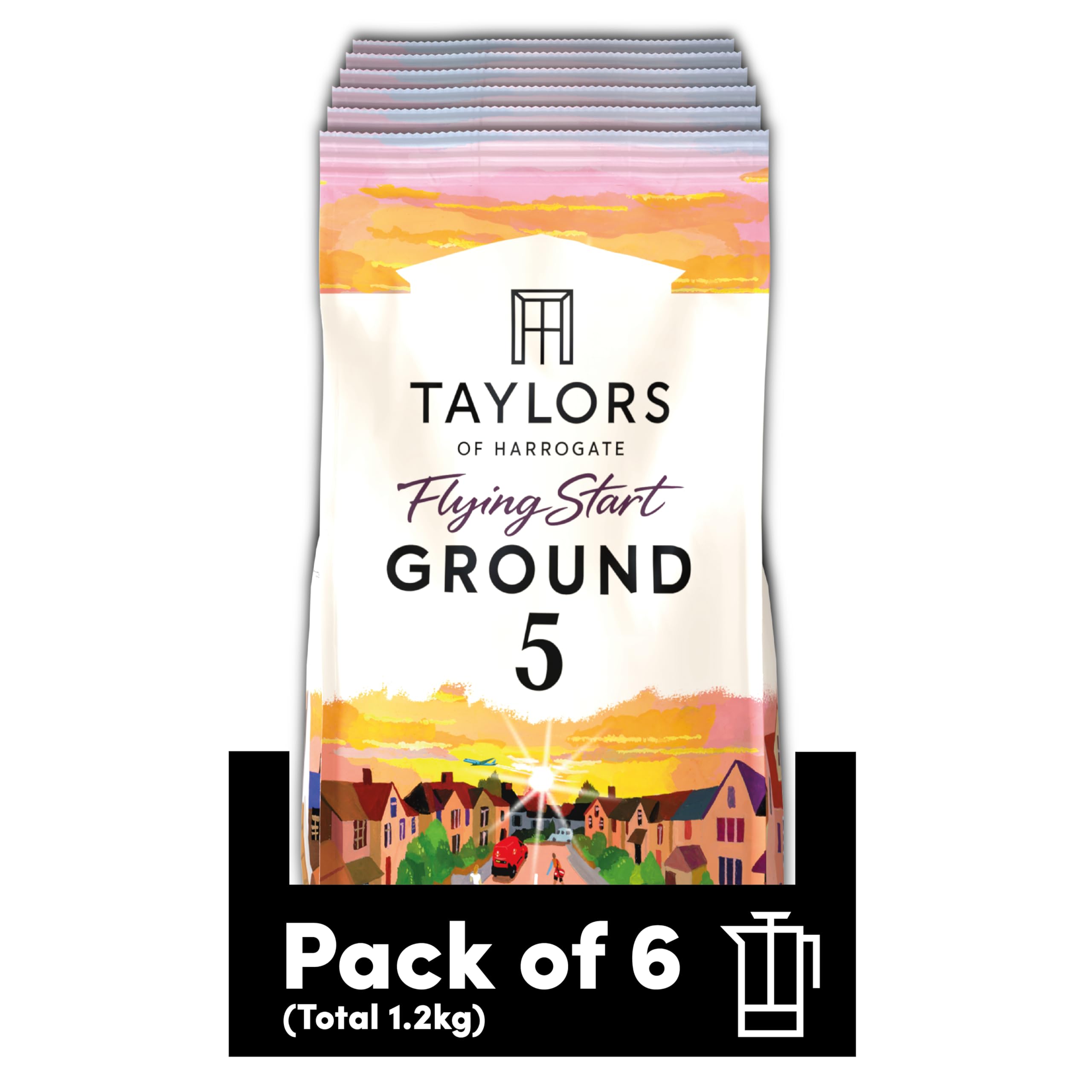 Taylors of Harrogate Flying Start Ground Coffee - Dark Roast, Hazelnut & Dark Chocolate Notes | 6 x 200g