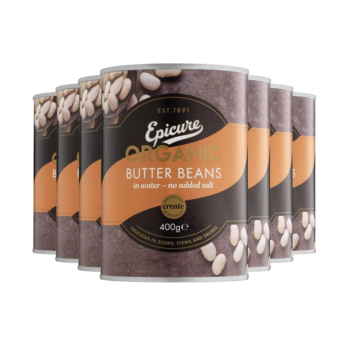 Epicure Organic Butter Beans in Water, No Added Salt - 400 g (Pack of 6)