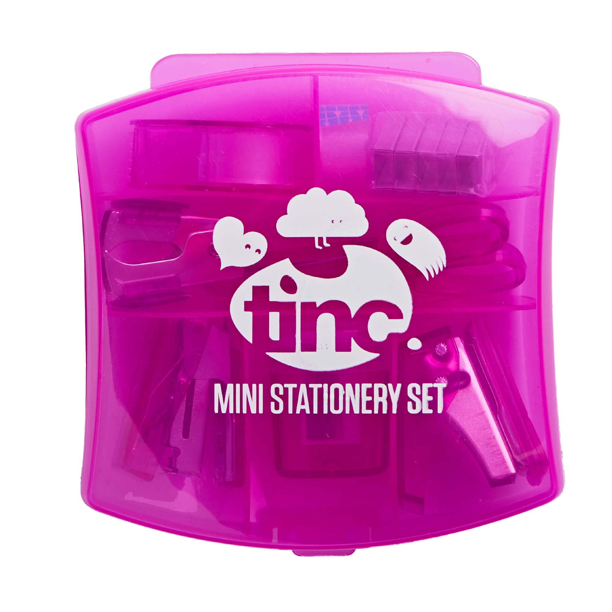 Tinc Mini Stationery Set - Pink | 6 Essentials in Handy Carry Box | Includes Tape & Staple Refills 1