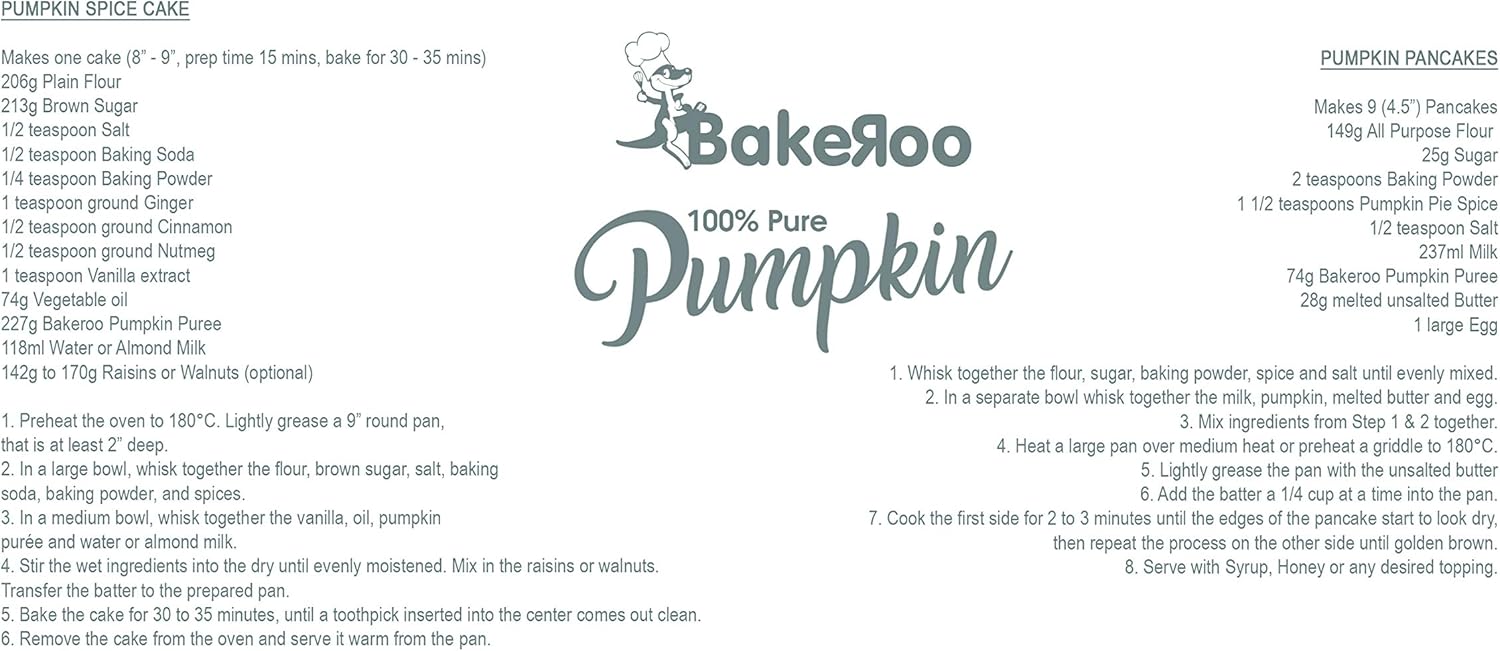 Bakeroo Tinned Pumpkin Puree (Pumpkin Pie Filling), 100% Natural - Pack of 3, 425g Each 5