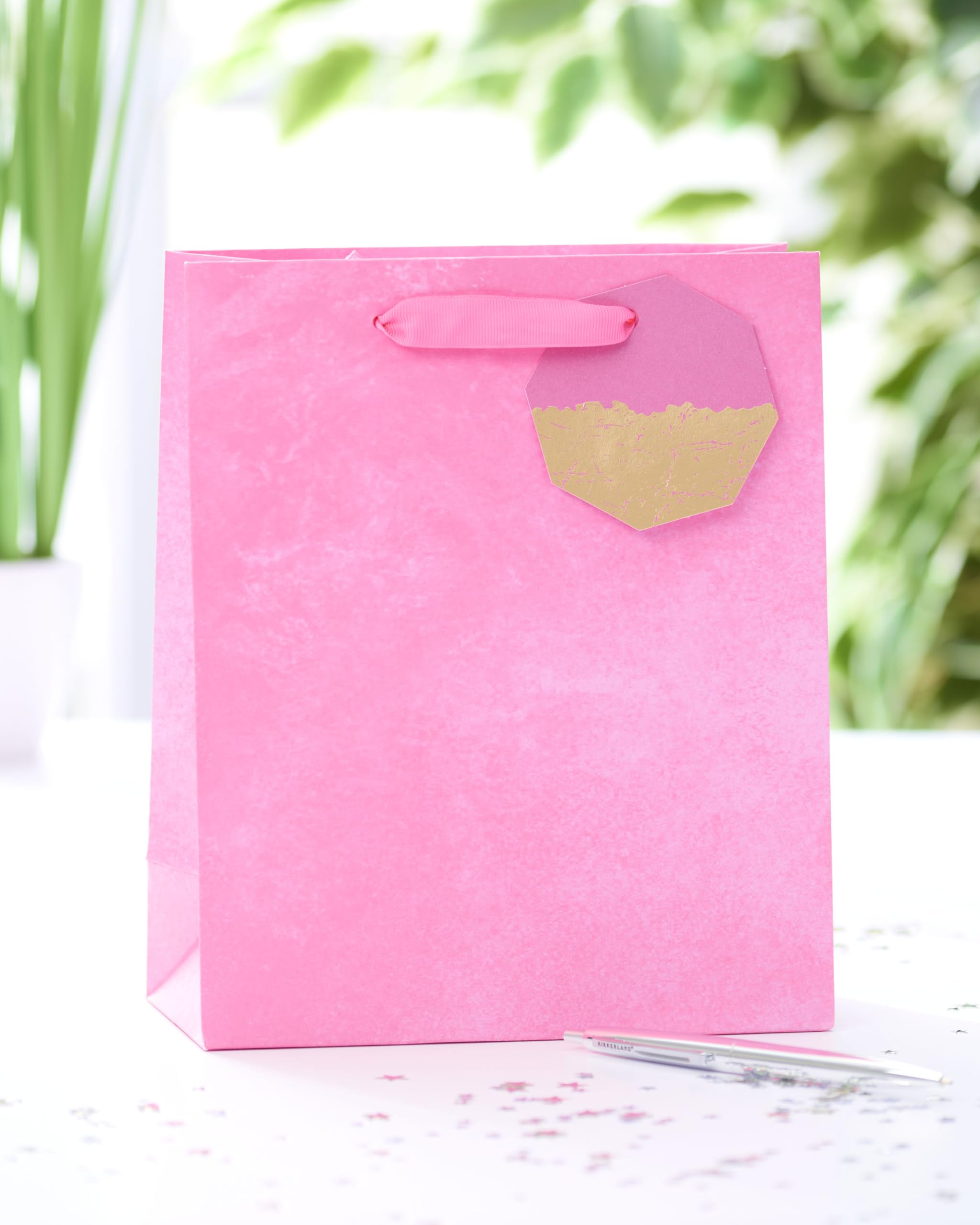 UK Greetings Medium Gift Bag - Pink with Graphite Design & Foil Tag | 22.8 x 19 cm 3