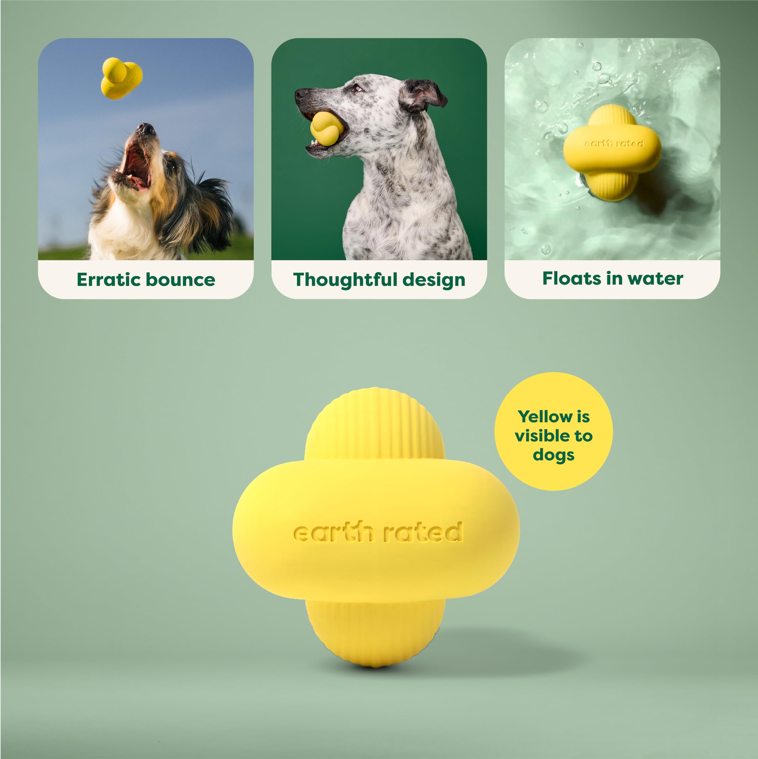 Earth Rated Dog Ball - Interactive Fetch Toy with Unpredictable Bounce | Natural Rubber | Medium Size
