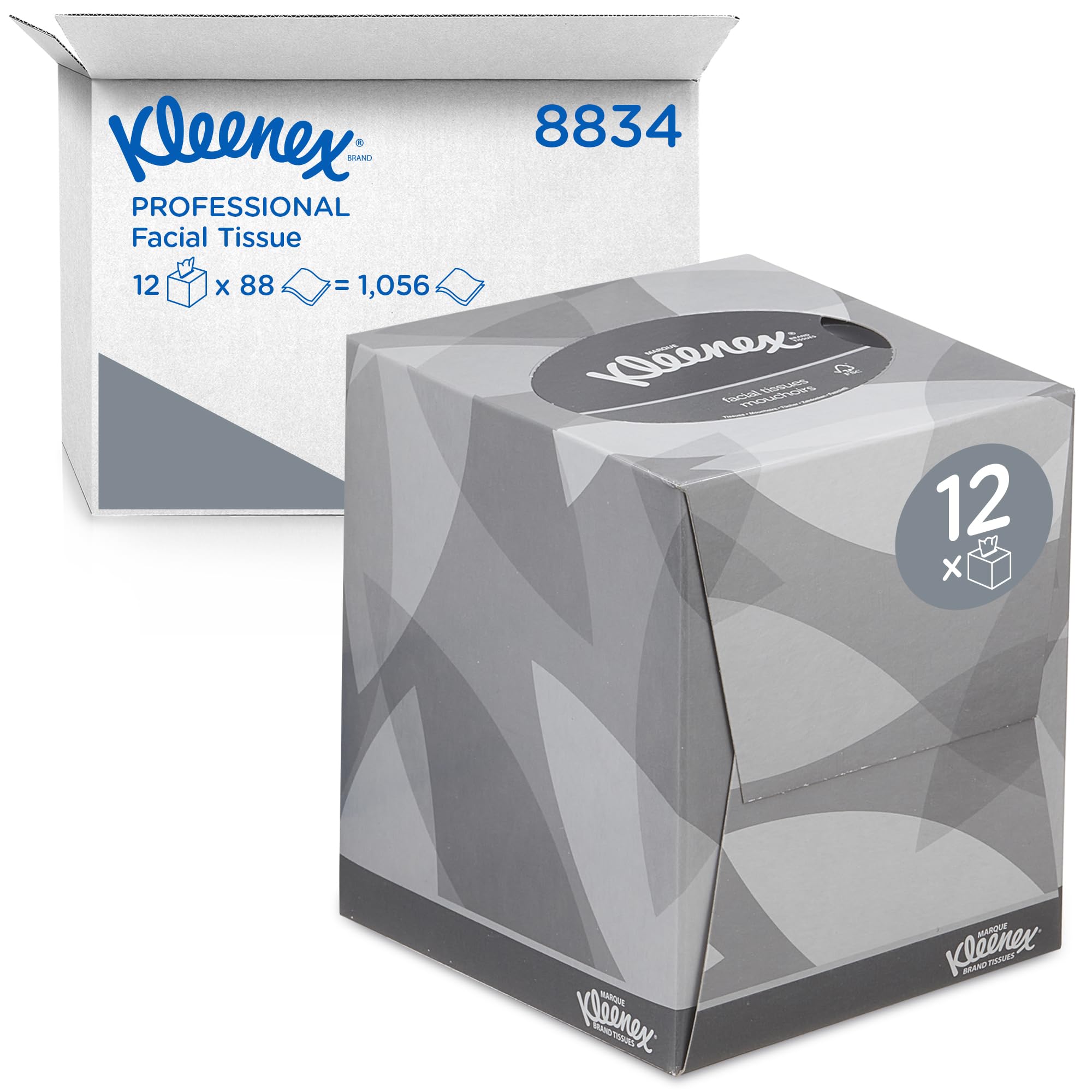 Kleenex Facial Tissue Box - 2-Ply White, Fragrance-Free | 12 Boxes x 88 Sheets (1,056 Total) 1