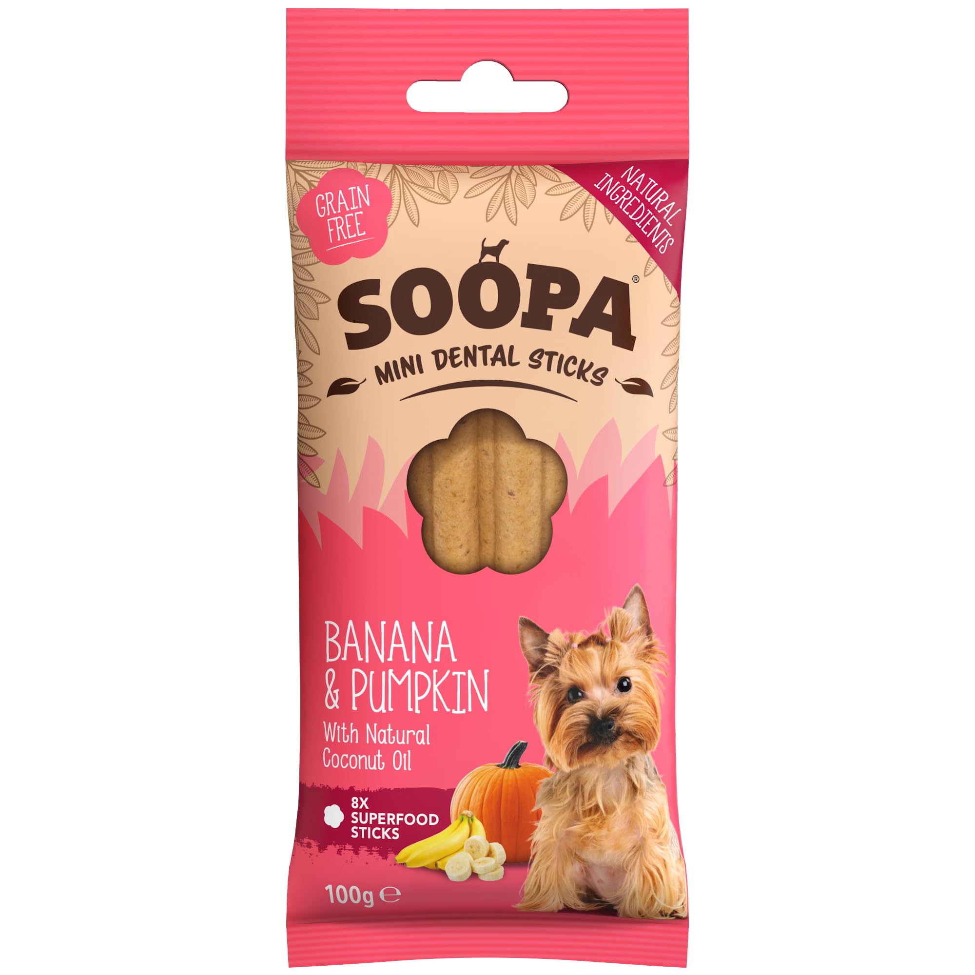 Soopa MINI Dental Sticks - Banana & Pumpkin Flavor | 100g Bag | Hypo-Allergenic