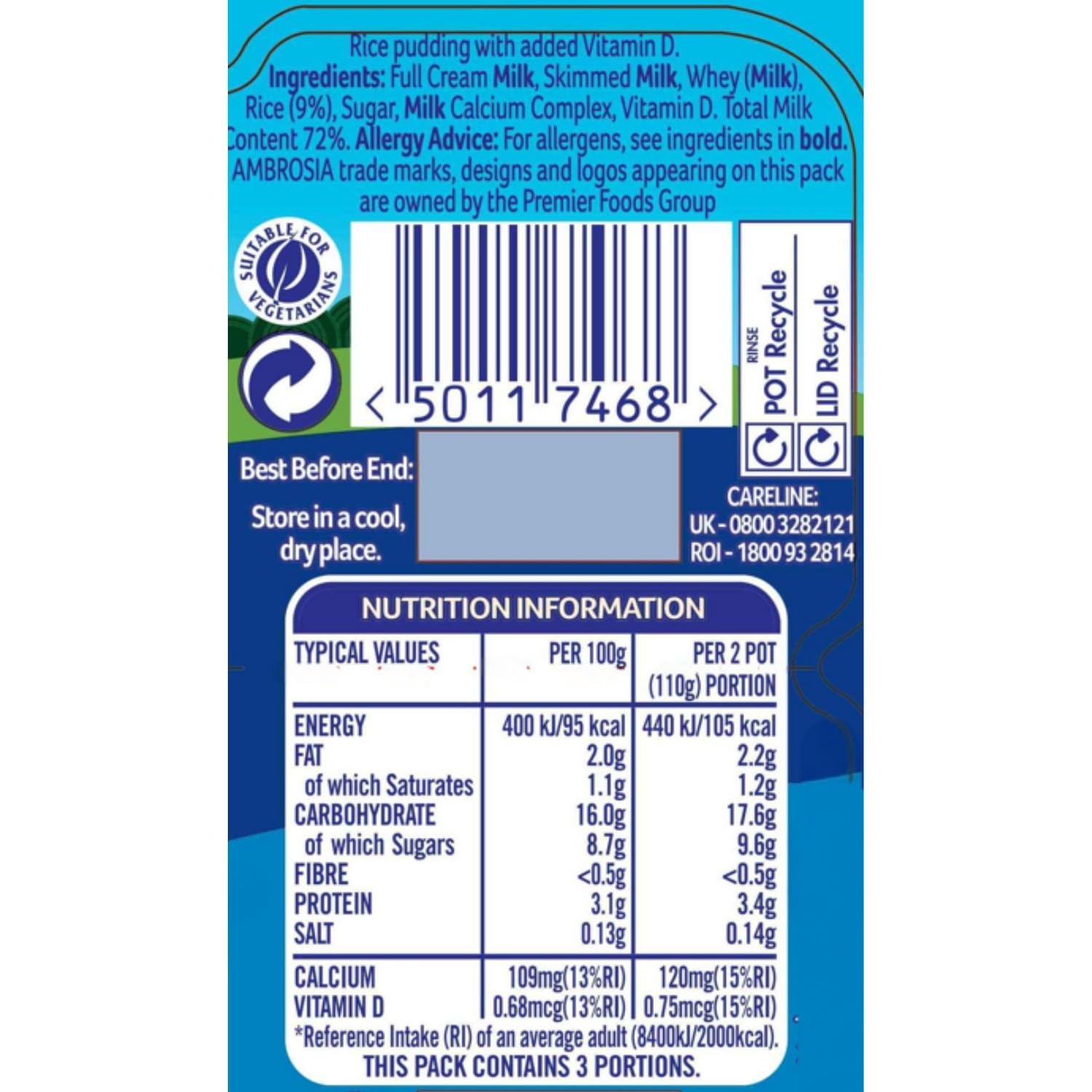 Ambrosia My Mini Rice Pudding Pots with Added Calcium & Vitamin D - Pack of 6 (55g Pots) 2
