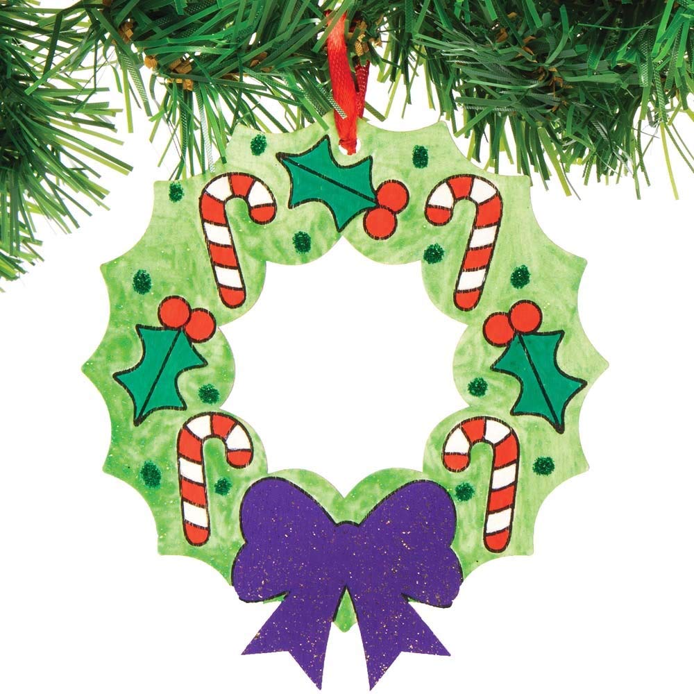 Baker Ross Christmas Wreath Wooden Decorations - Pack of 10, Kids Christmas Craft Kit 4