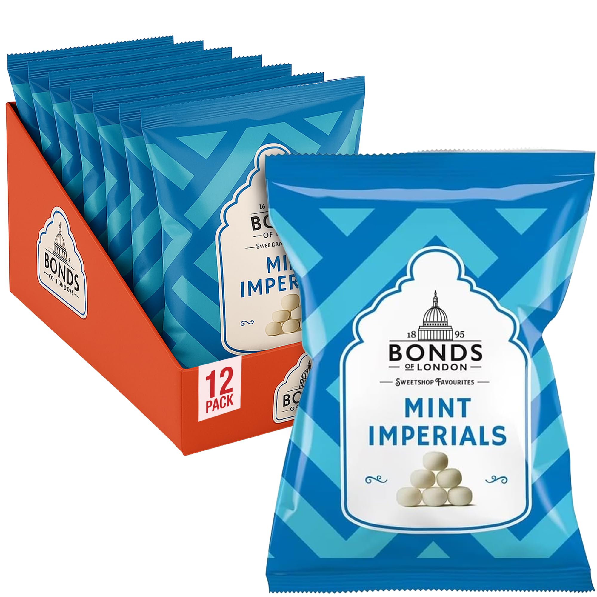 Bonds of London Mint Imperials Retro Peppermint Sweets - 12 x 105g Bags