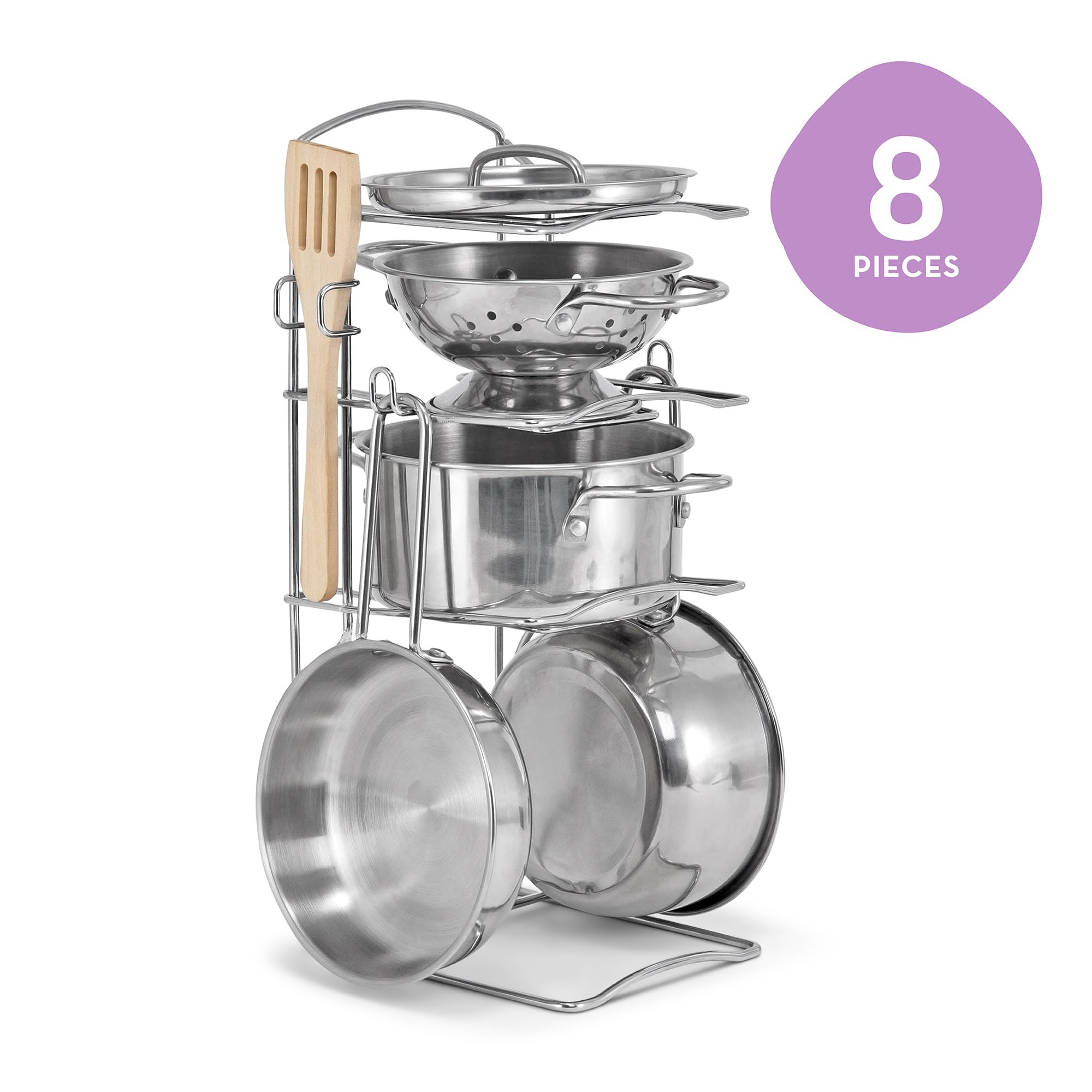Melissa & Doug Stainless Steel Pots and Pans Pretend Play Kitchen Set - 8 Pcs | Ages 3+ 8