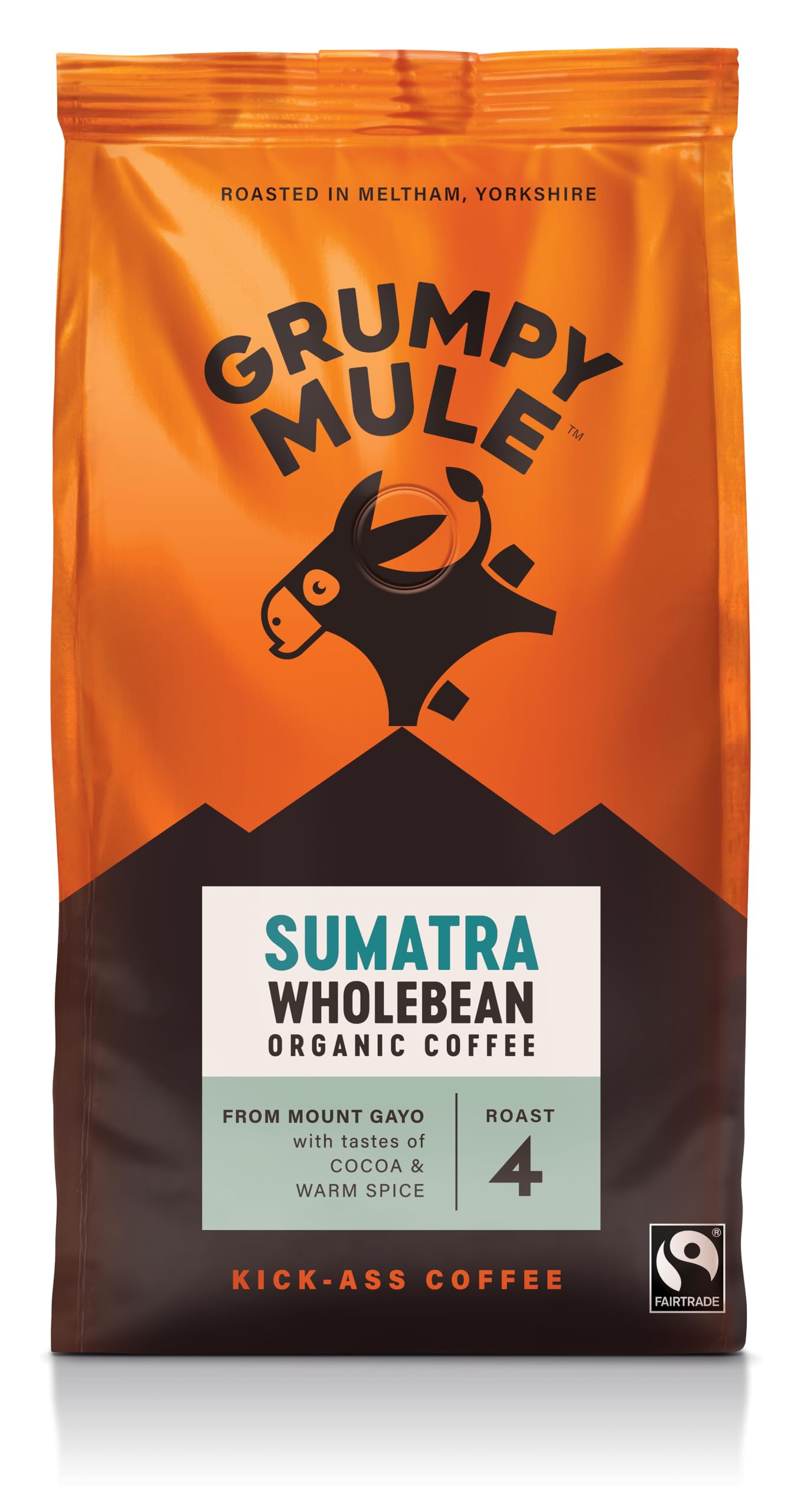 Grumpy Mule Sumatra Mount Gayo Organic Whole Coffee Beans - Medium-Dark Roast, Cocoa & Spice