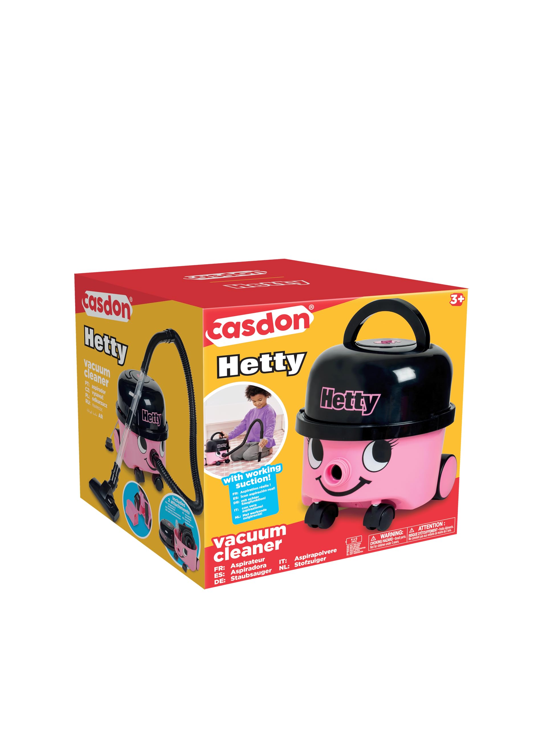 Casdon Hetty Vacuum Cleaner Toy - Pink Real Suction Function | Ages 3+ | Includes Nozzle Accessories 8