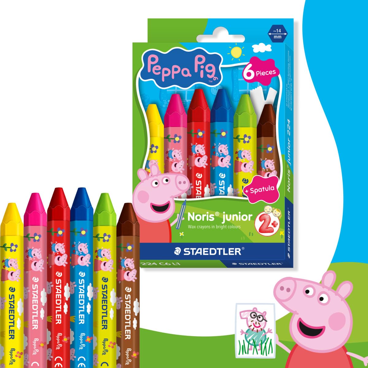 STAEDTLER Peppa Pig x Noris Junior Jumbo Wax Crayons - Ergonomic Hexagonal Shape | Assorted Colors
