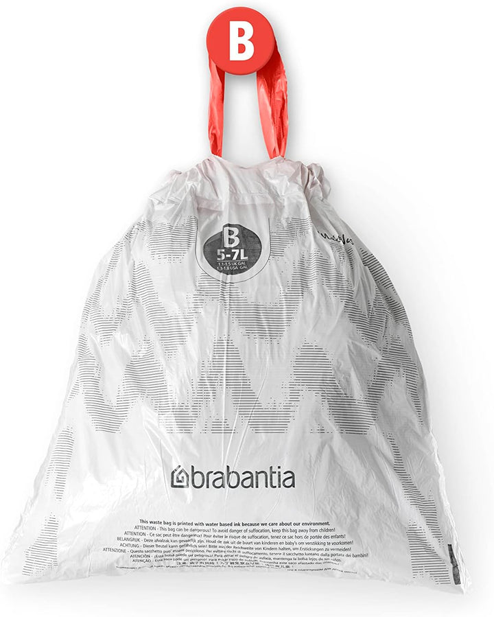 Brabantia - PerfectFit Bin Liners (Size B/5 Litre) Thick Plastic Trash Bags with Tie-Tape