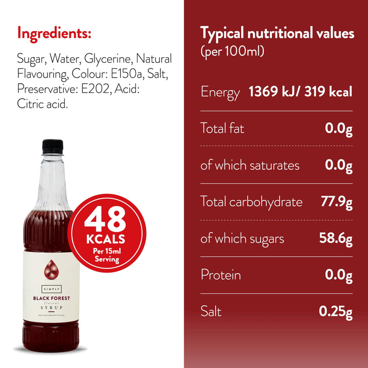 Simply - Black Forest Syrup Vegan & Nut Free Flavoured Syrup for Coffee, Cocktails & Baking