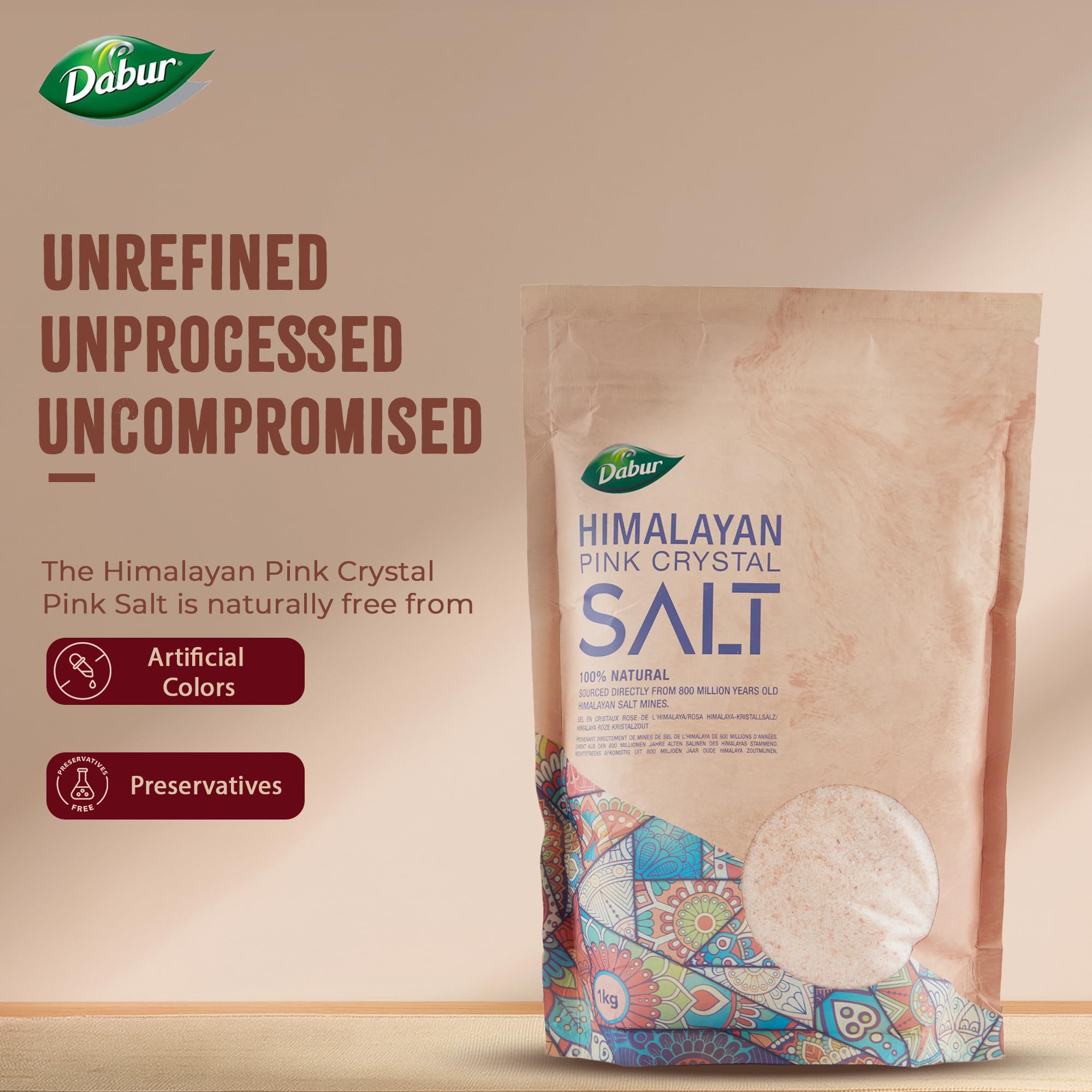 Dabur Himalayan Pure Pink Crystal Salt - 1kg | 100% Natural Fine Grain Salt with Minerals 5