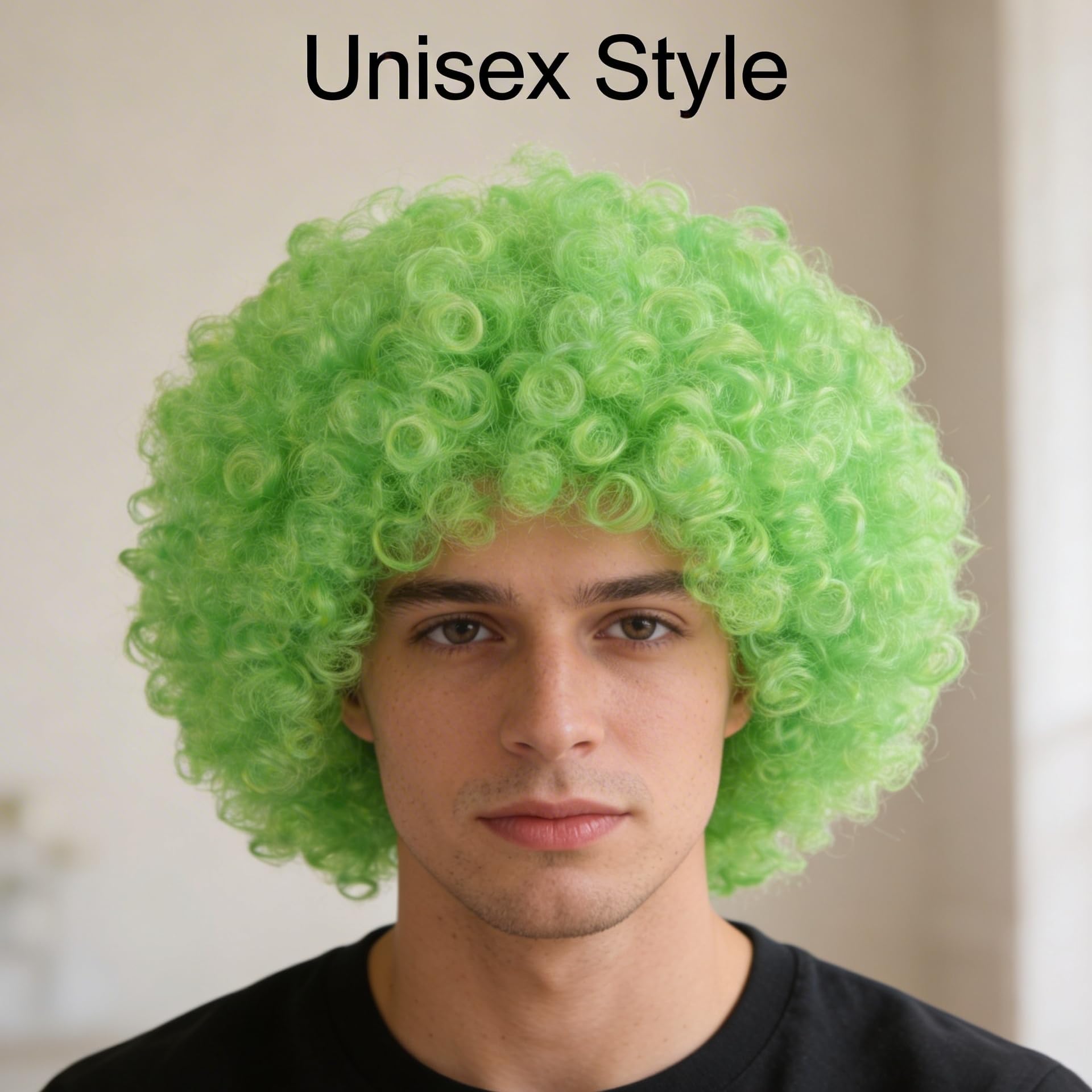 SHATCHI Unisex Adult Green Curly Bouncy Afro Wig | Fir Resistant Material | Adjustable Fit 5