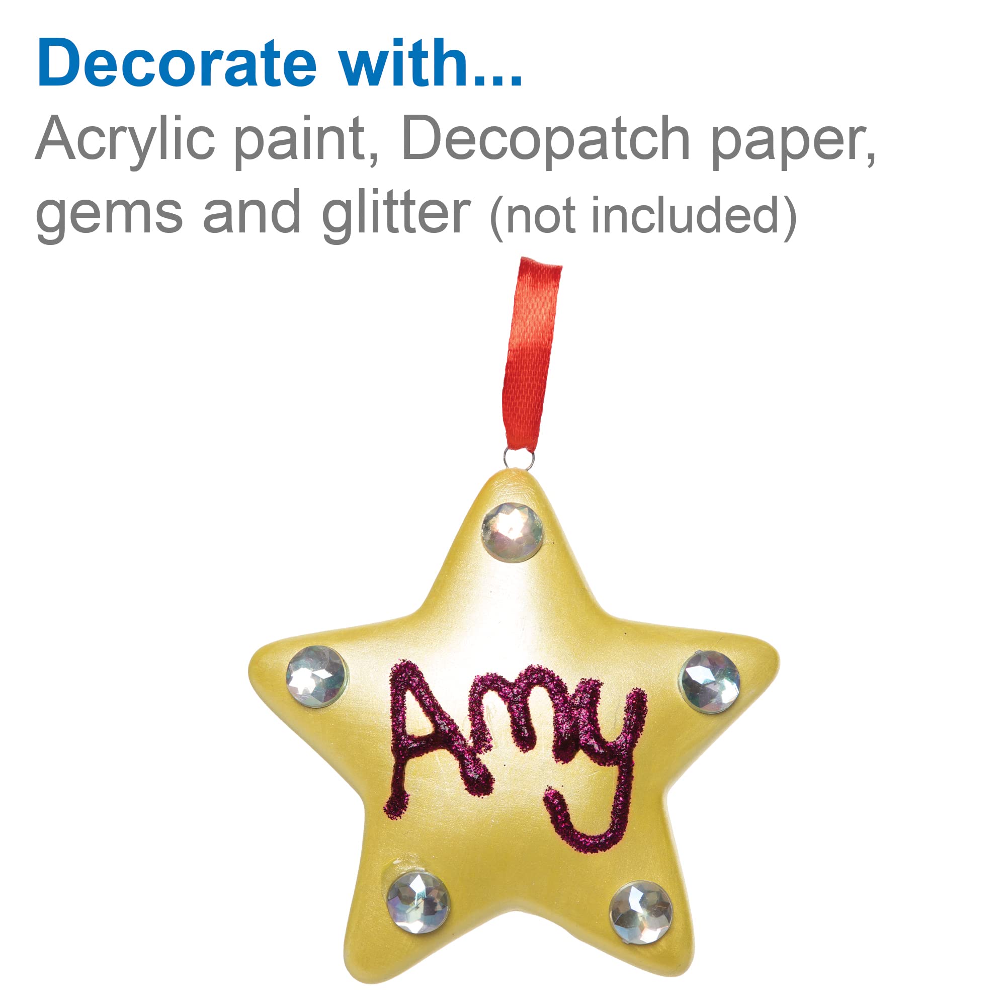 Baker Ross FC109 Christmas Star Ceramic Baubles - Pack of 4, Make Your Own Craft Kit 4