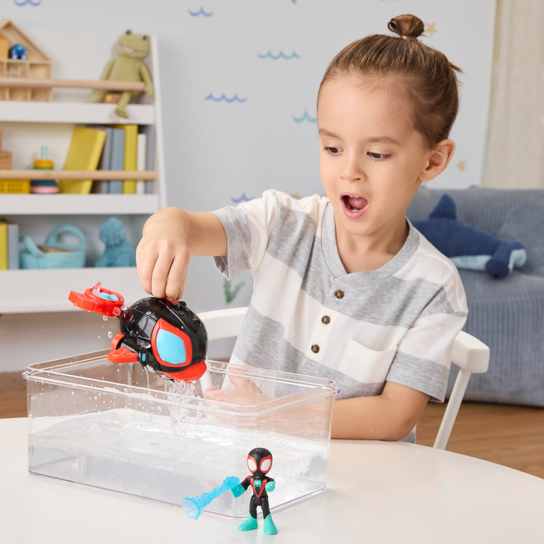 Spidey and His Amazing Friends Water-Webs Spin Dolphin Submarine Toy - Miles Morales Action Figure & Vehicle Playset, Ages 3+