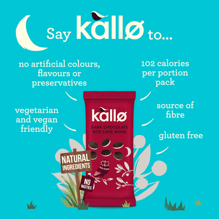 Kallo Dark Chocolate Mini Rice Cakes - Gluten Free Snack, 9 x 84g