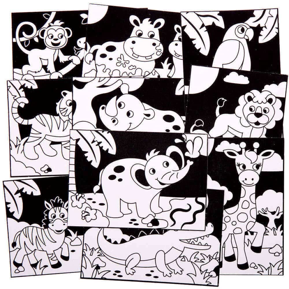 Baker Ross Jungle Animal Fuzzy Art Pictures - Pack of 10 Sheets | 21cm x 15cm | Great for Colouring Practice 2