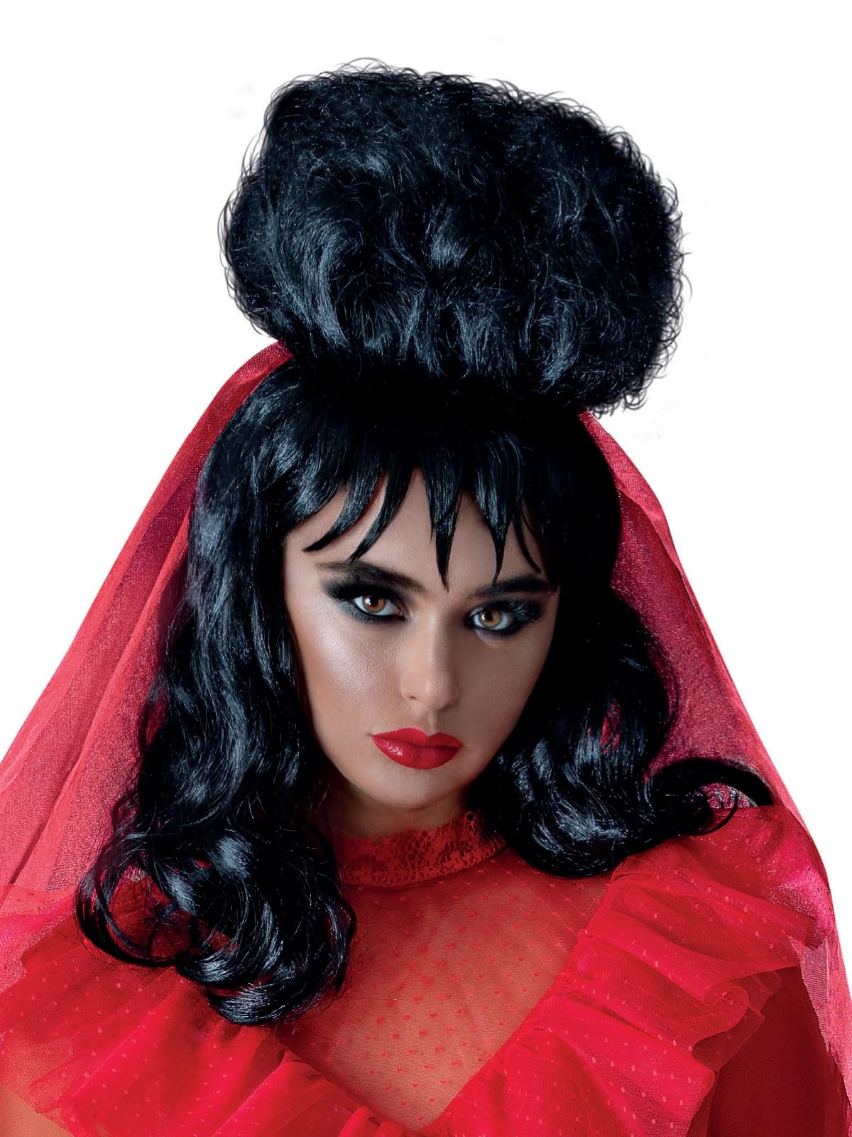 Smiffys Beetlejuice Lydia Mid-Length Black Wig with Fringe