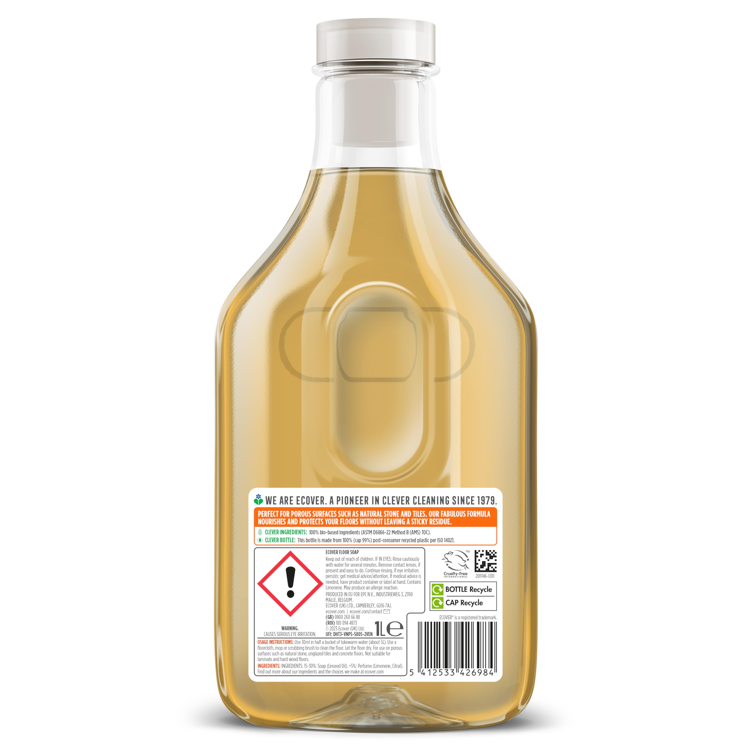 Ecover Orange & Lemon Floor Soap, Multi-Surface Cleaner for Natural Stone & Tiles 4