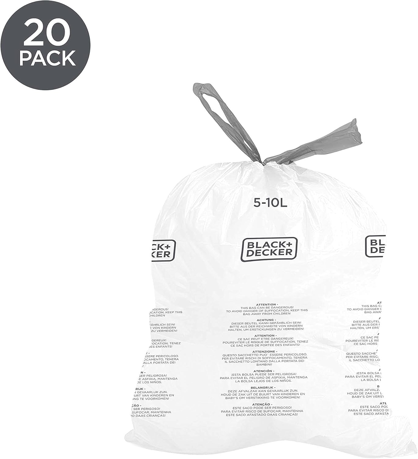 BLACK+DECKER - 5-10L Drawstring Bin Liners 20 Pack 5