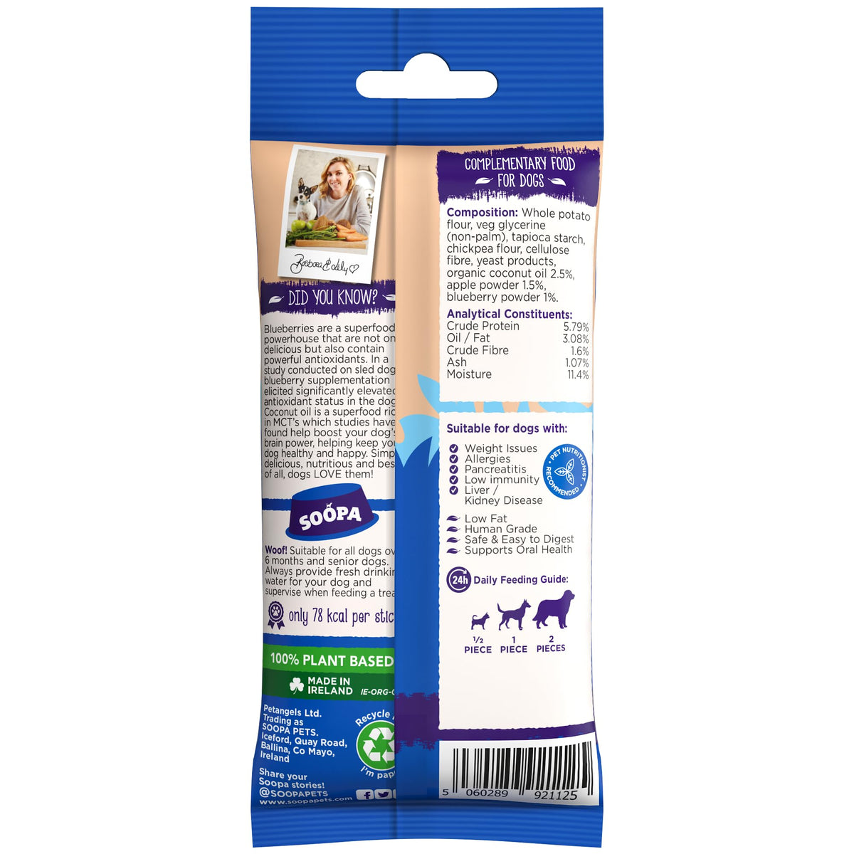 Soopa Apple & Blueberry Dental Sticks for Dogs - 100 g, 6+ Months