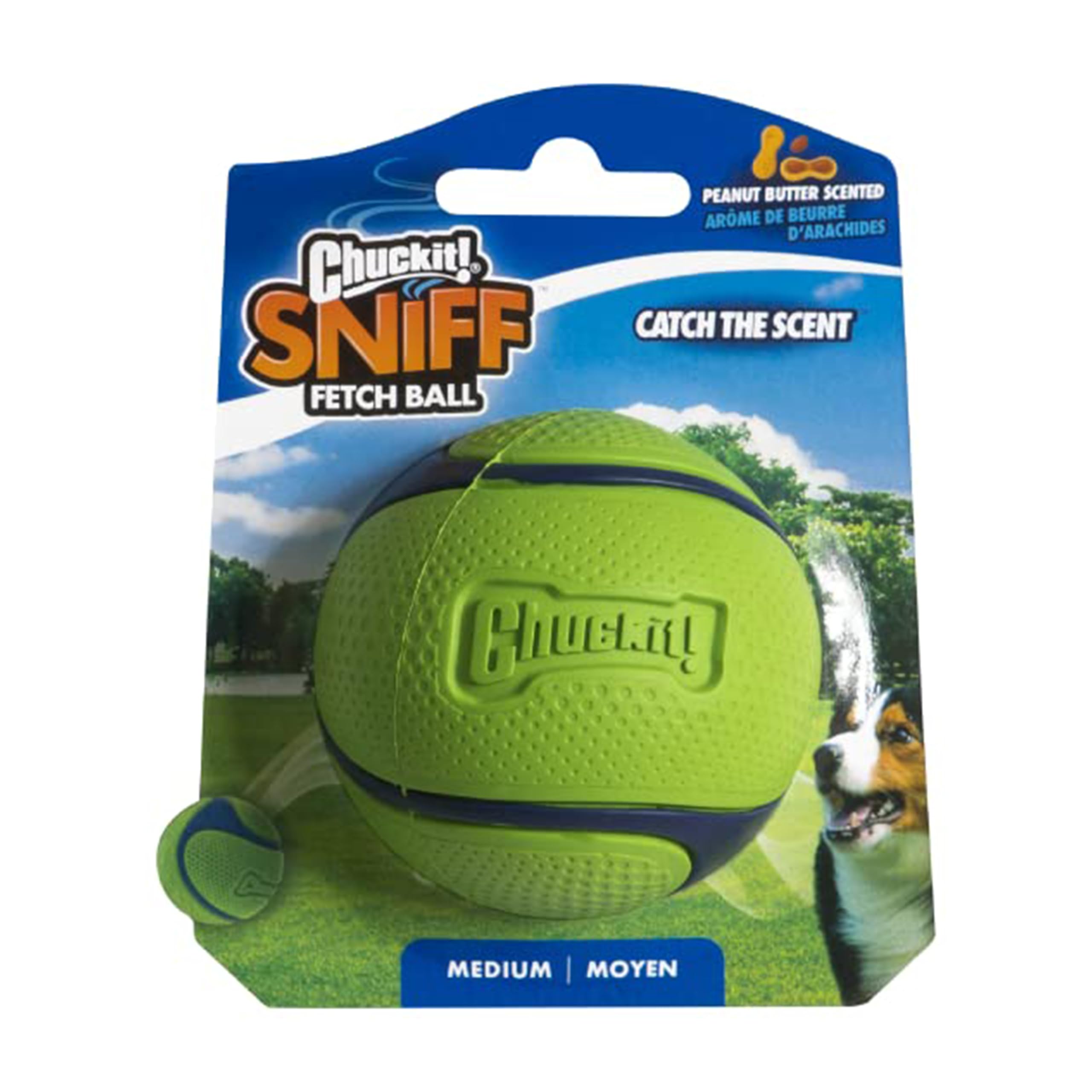 Chuckit! Scented Dog Ball - Peanut Butter Flavor | Medium Size | Launcher Compatible | Blue/Orange