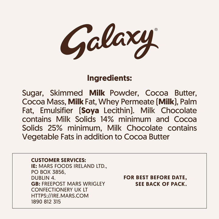 Galaxy Smooth Milk Chocolate Bar, Sharing Chocolate, 180g