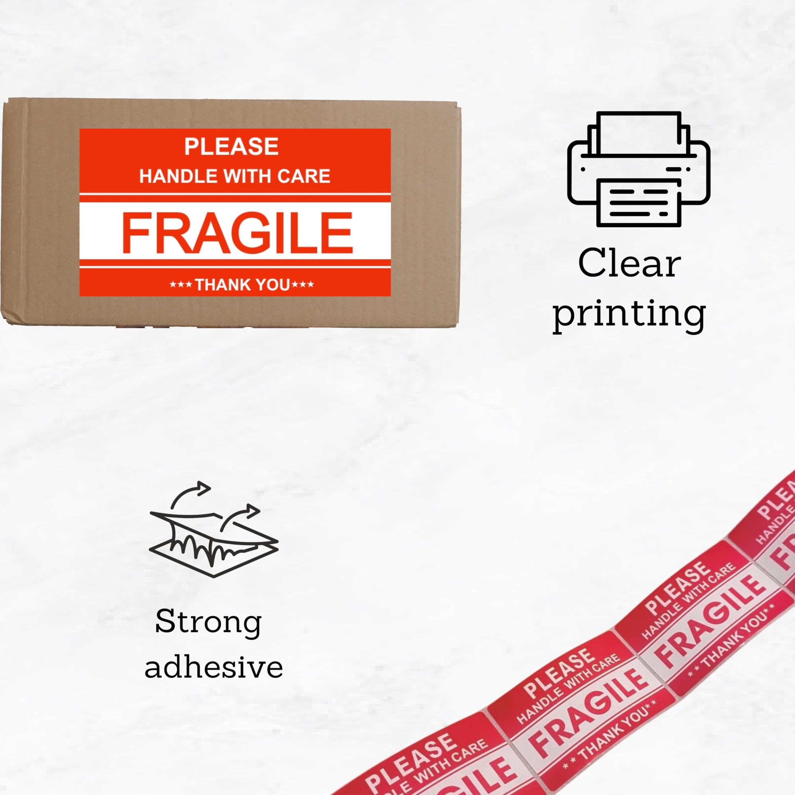 Double Dragon Fragile Handle With Care All-Purpose Labels - 500 Pack, 2x3 Inch Red & White 2