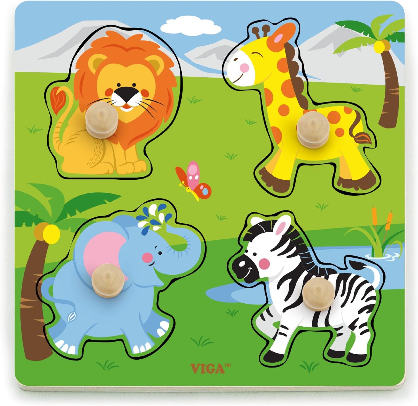 Viga Toys Big Wooden Knob Puzzle - Wild Animals Educational Toy for Toddlers 1