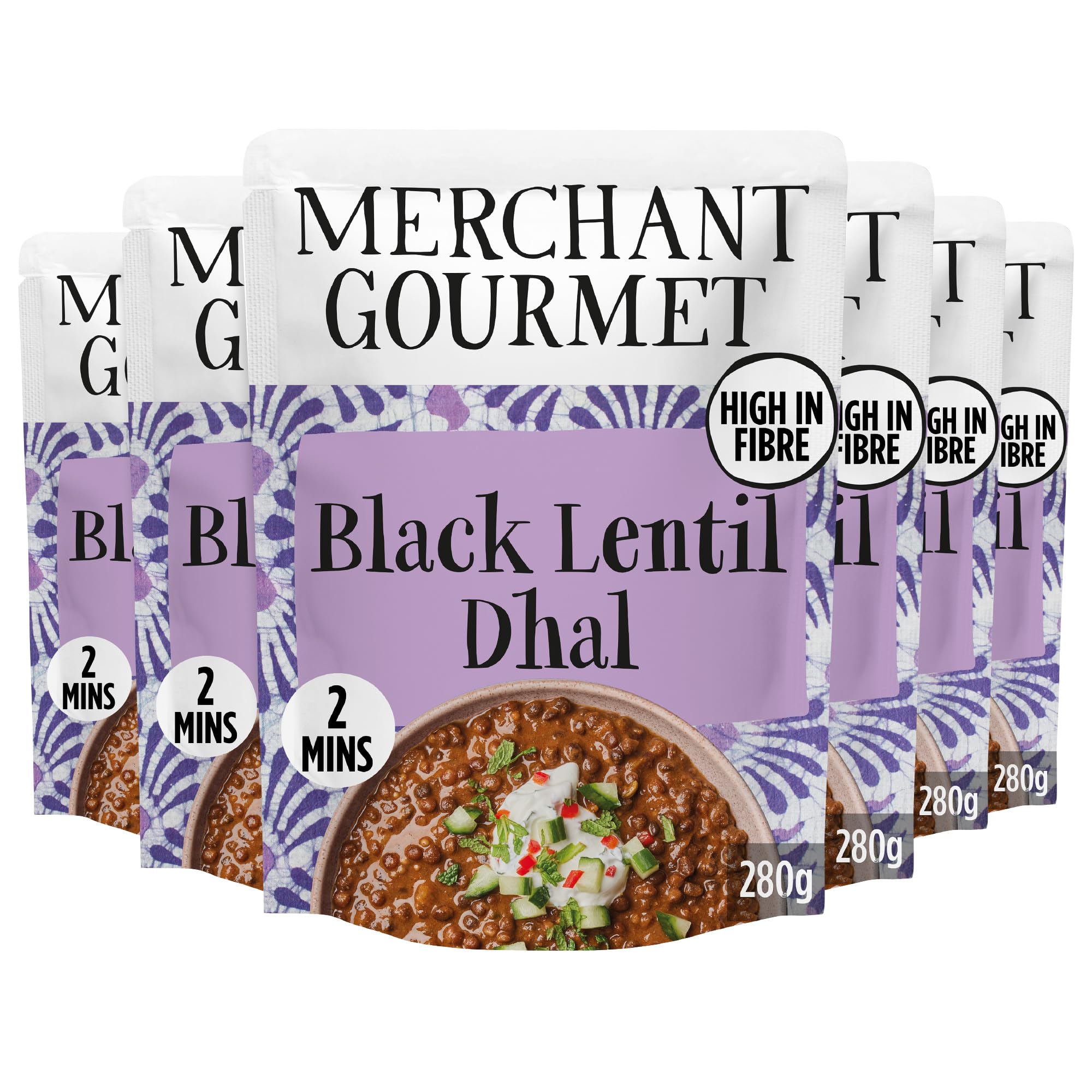 Merchant Gourmet Ready-to-eat Black Dhal - 6 x 280g Pouches | High Fibre & Protein 1