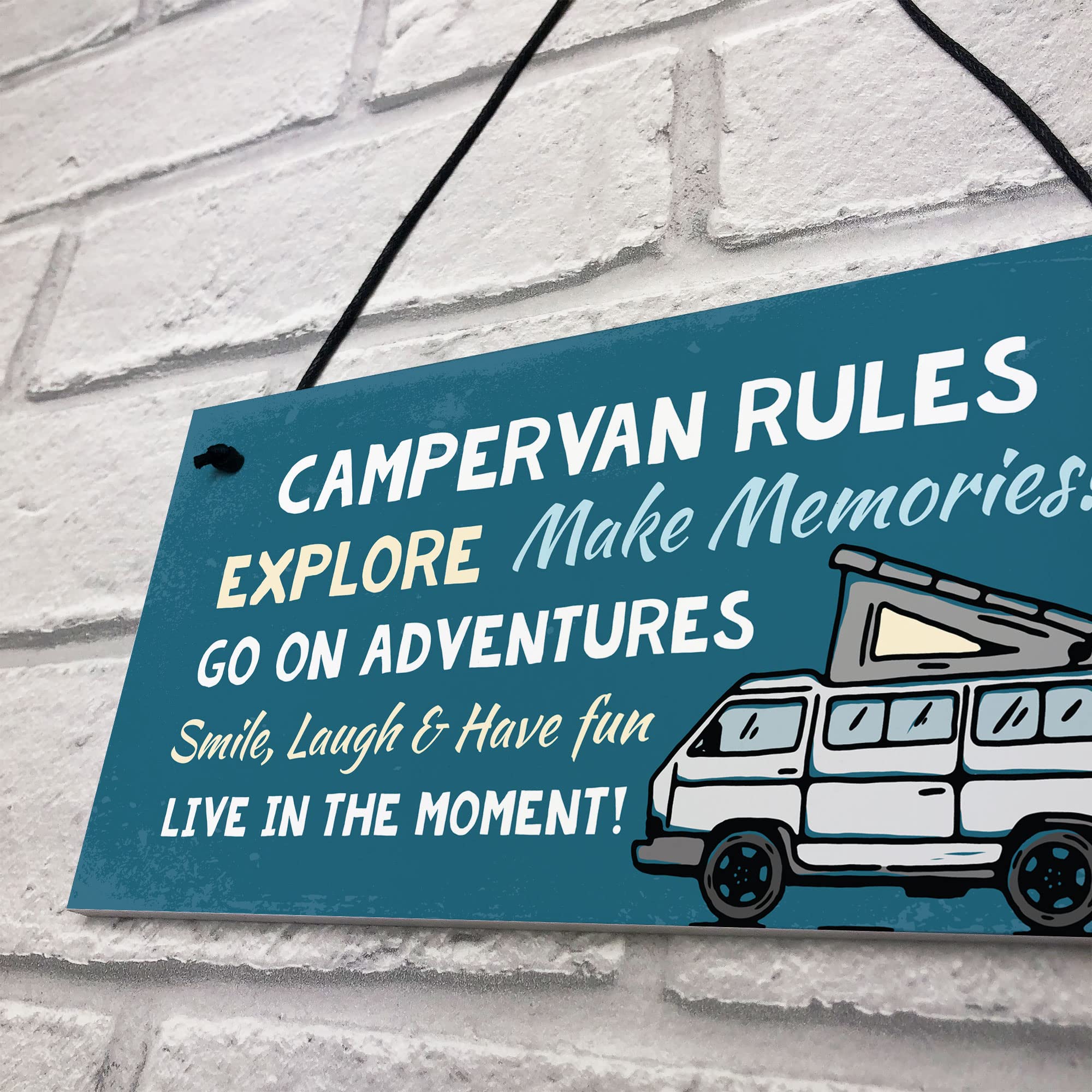 RED OCEAN Campervan Rules Hanging Door Plaque | Blue PVC | 200x100mm | Handmade in England 7