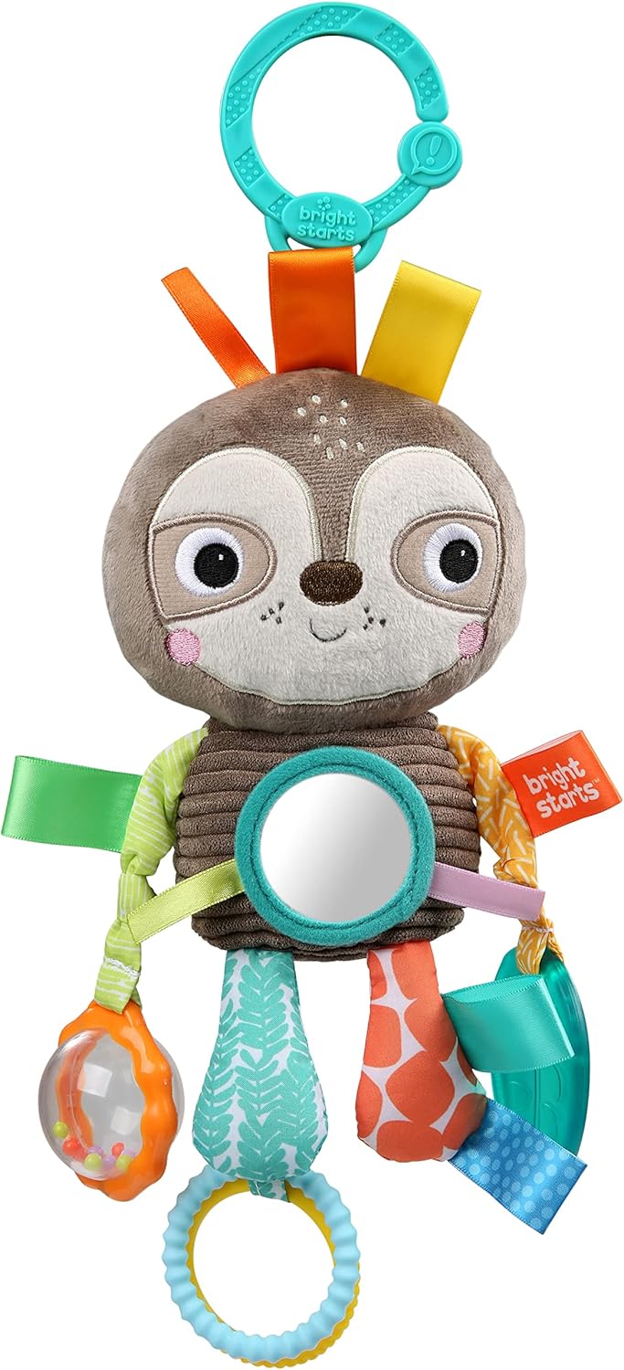 Bright Starts Sloth Plush Playful Pals Take-Along BPA-free Stroller Baby Toy, Ag