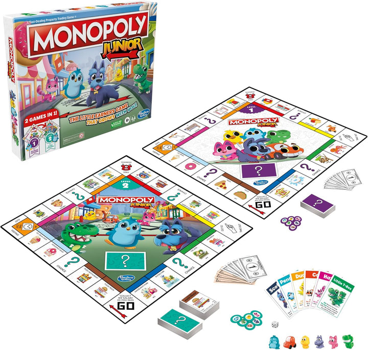 Monopoly Junior Board Game, 2-Sided Gameboard, 2 Games in 1