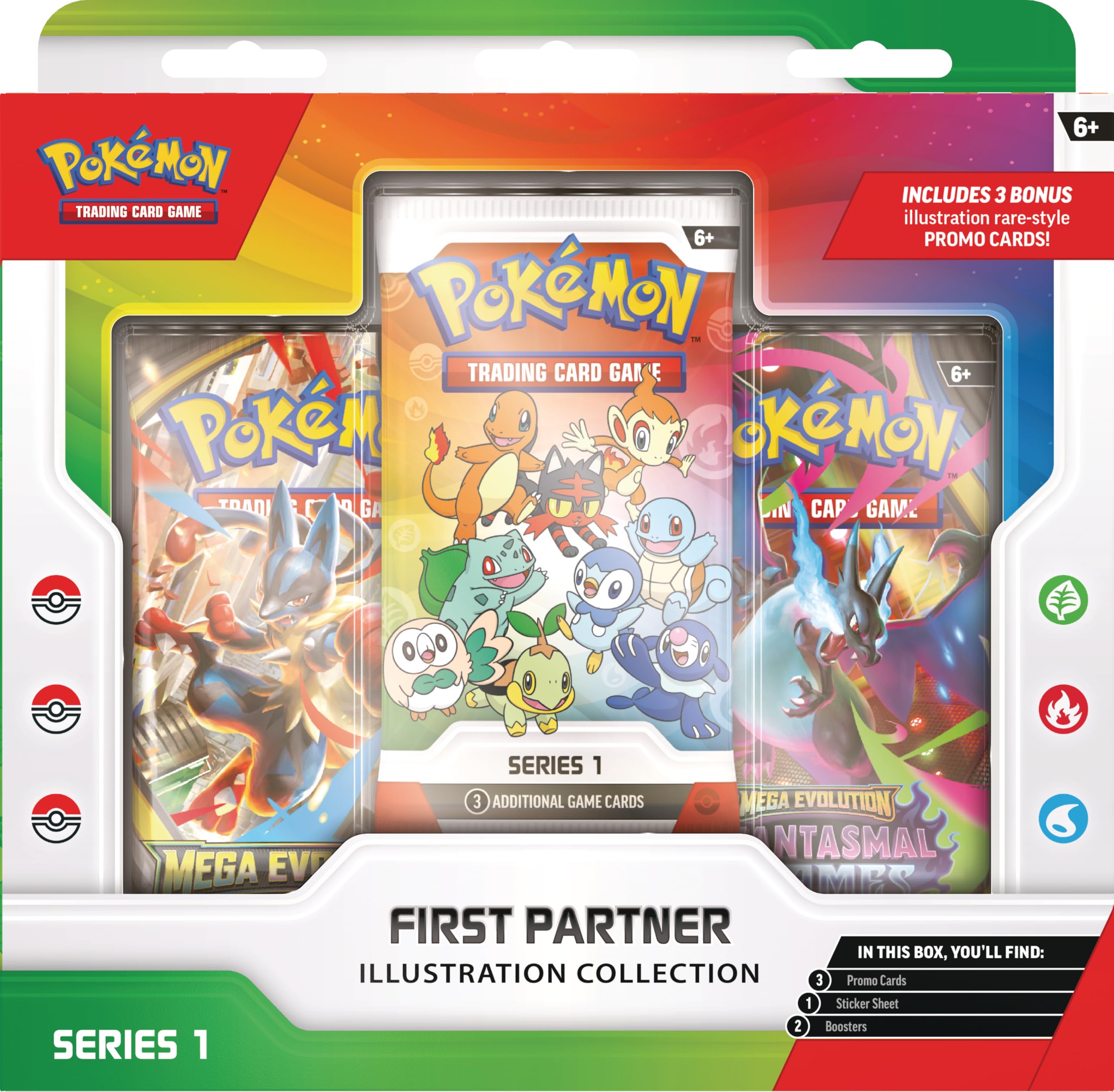Pokémon TCG: First Partner Illustration Collection—Series 1 | Includes 3 Promo Cards, 2 Booster Packs | Ages 6+