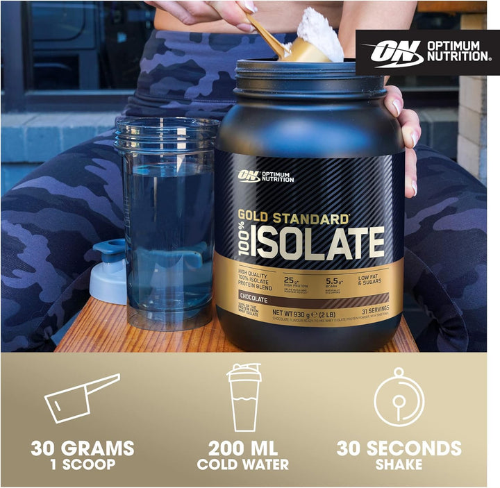 Optimum Nutrition ON Gold Standard 100% Isolate Pure Whey Protein Powder - 25g Protein per Serving, Low Carb, Low Fat, Chocolate, Vanilla, Strawberry Flavors