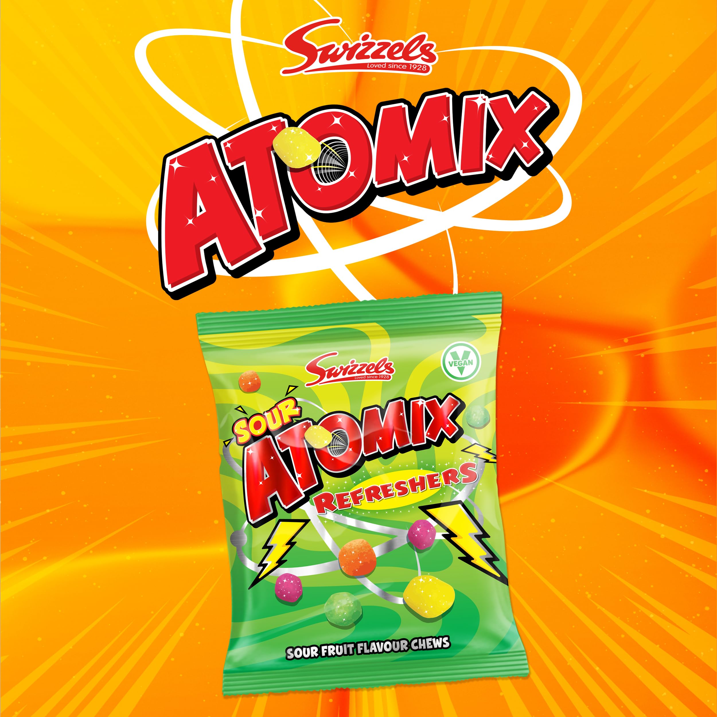 Swizzels Sour Atomix Refreshers - Tangy Fruit Flavour Chewy Sweets | 110g Bag