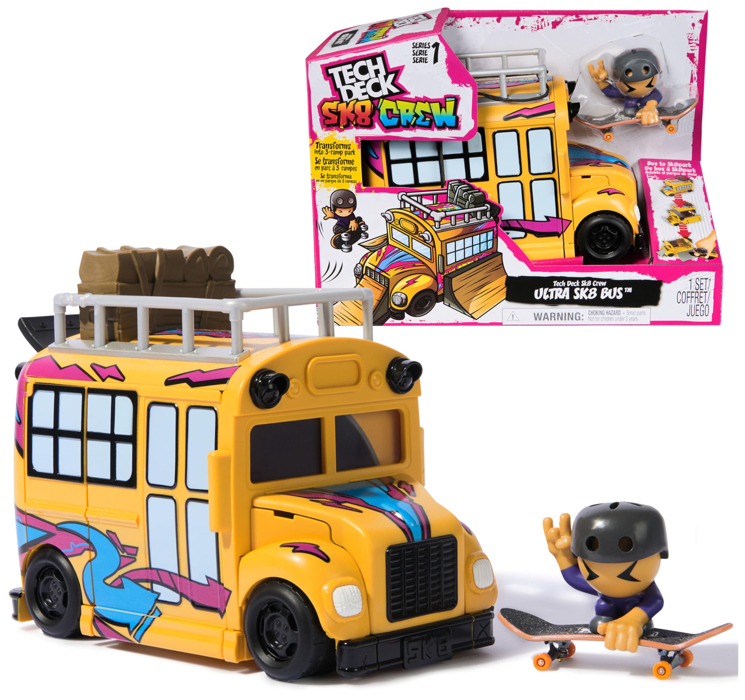 Tech Deck Sk8 Crew 2-in-1 Transforming Ultra Sk8 Bus & Storage with Fingerboard | Ages 5+
