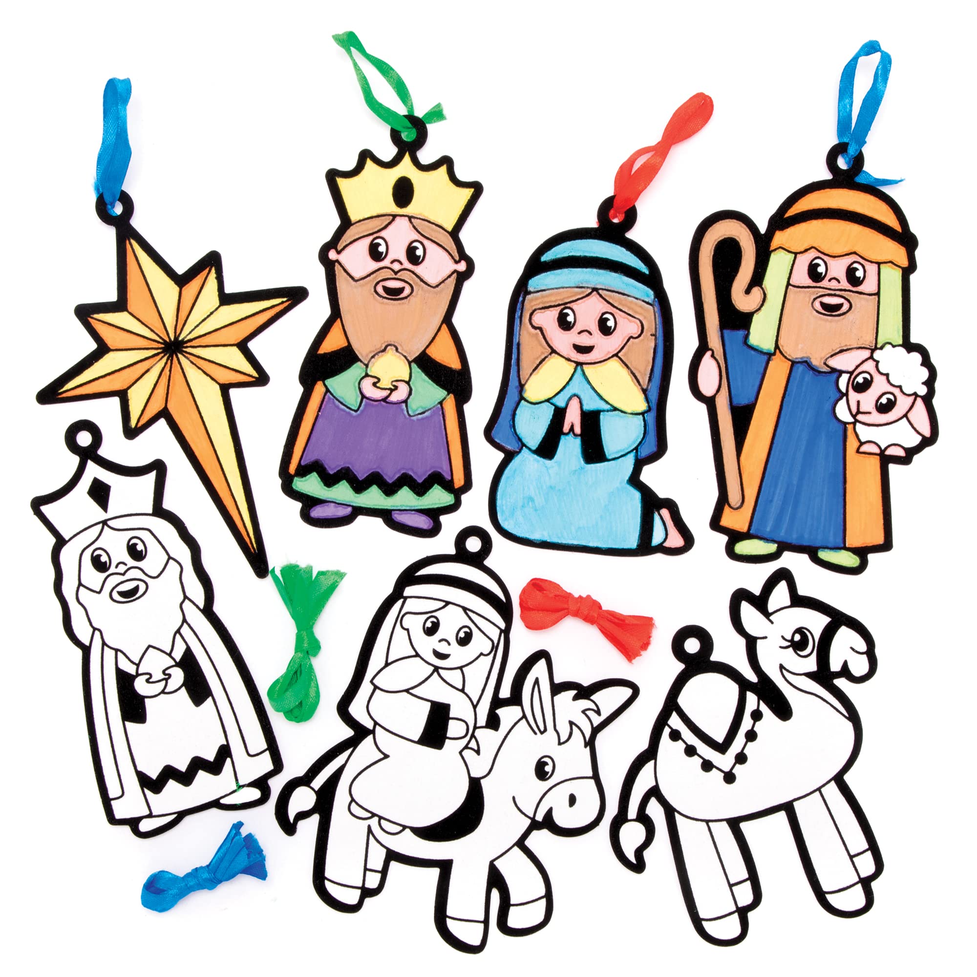 Baker Ross Nativity Colour In Decorations - Pack of 15 Christmas Craft Kit for Kids 6