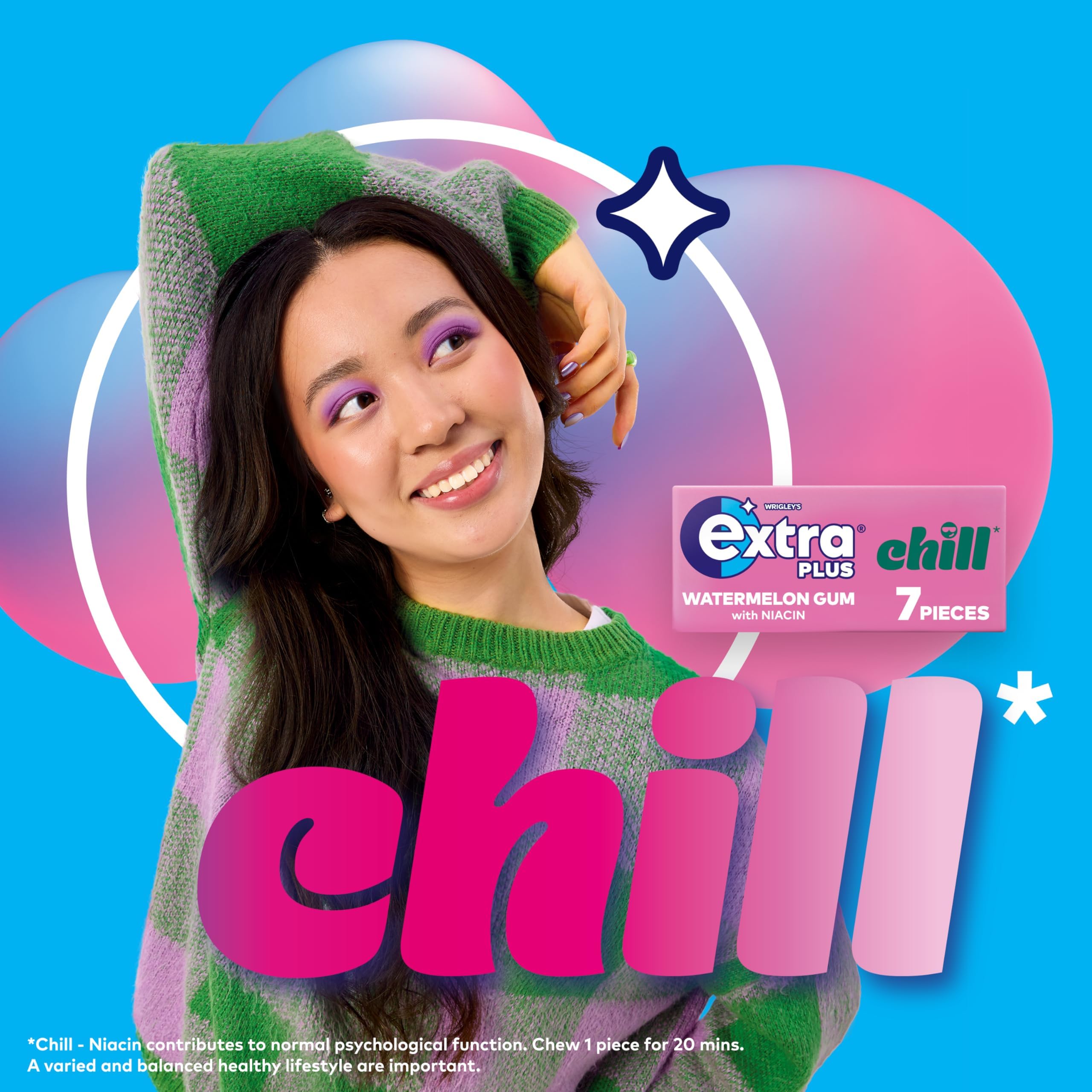Extra Plus Chill Sugar Free Chewing Gum - Watermelon Flavor, Niacin Infused | 16 Packs (112 Total Pieces) 4
